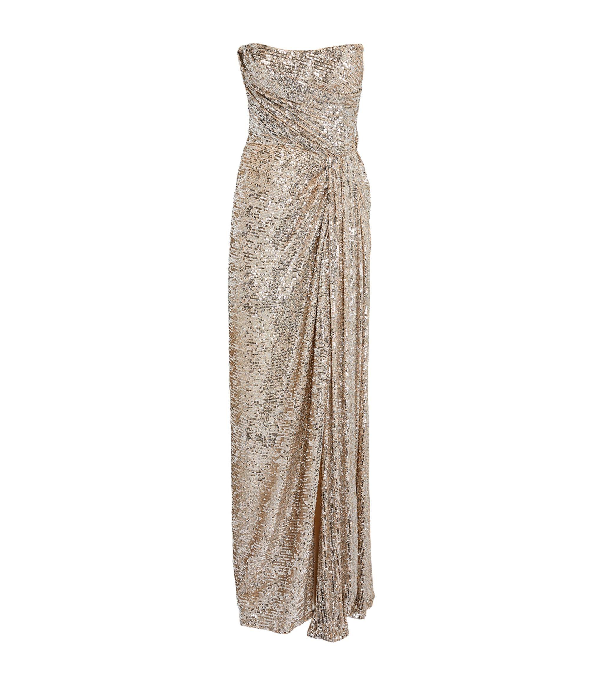 Monique Lhuillier Sequinembellished Gown in Natural Lyst