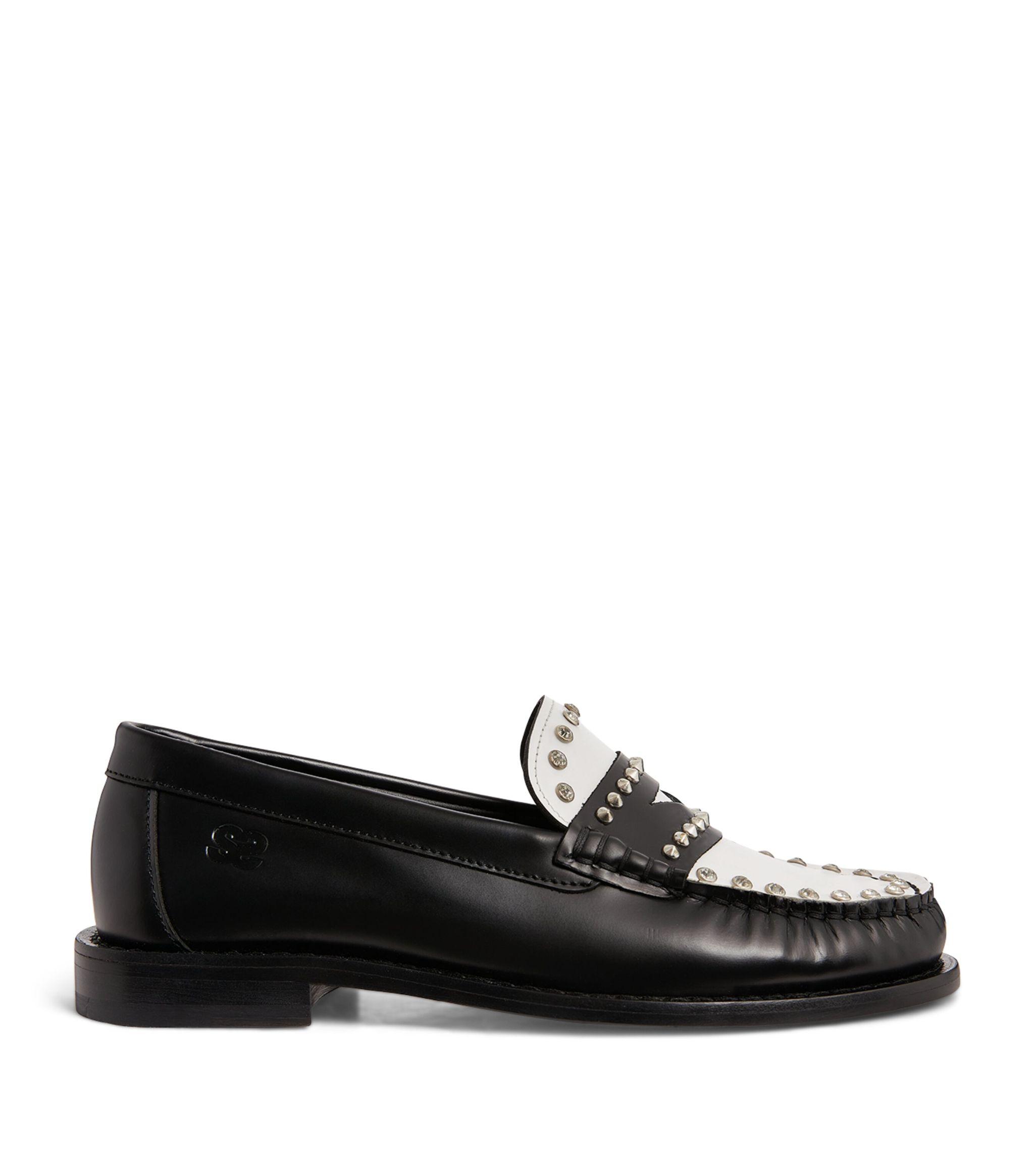 Sandro Leather Two-Tone Studded Loafers in Black | Lyst