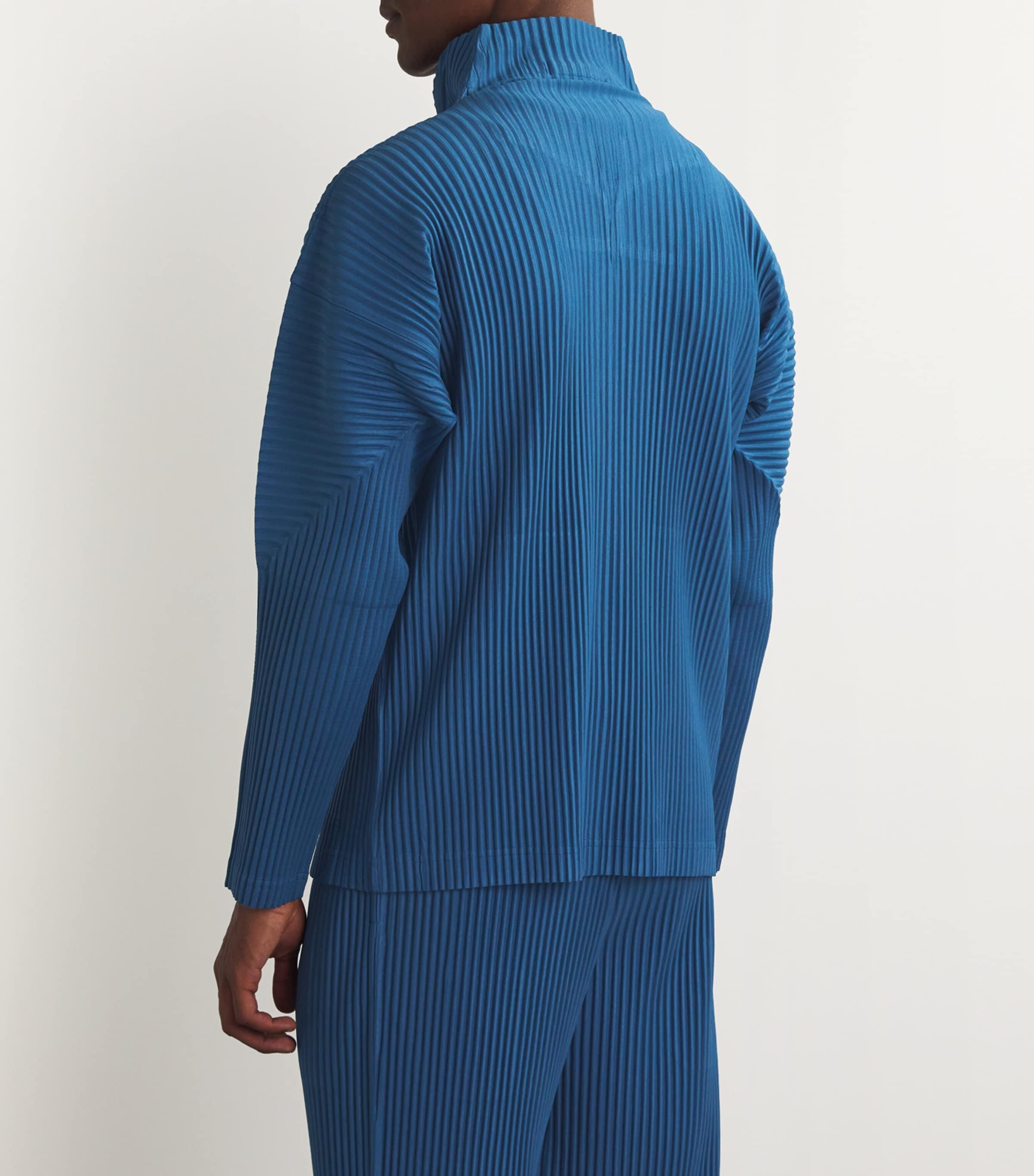 Homme Plissé Issey Miyake Pleated Zip-Up Cardigan in Blue Homme Plissé Issey Miyake Pleated Zip-Up Cardigan in Blue