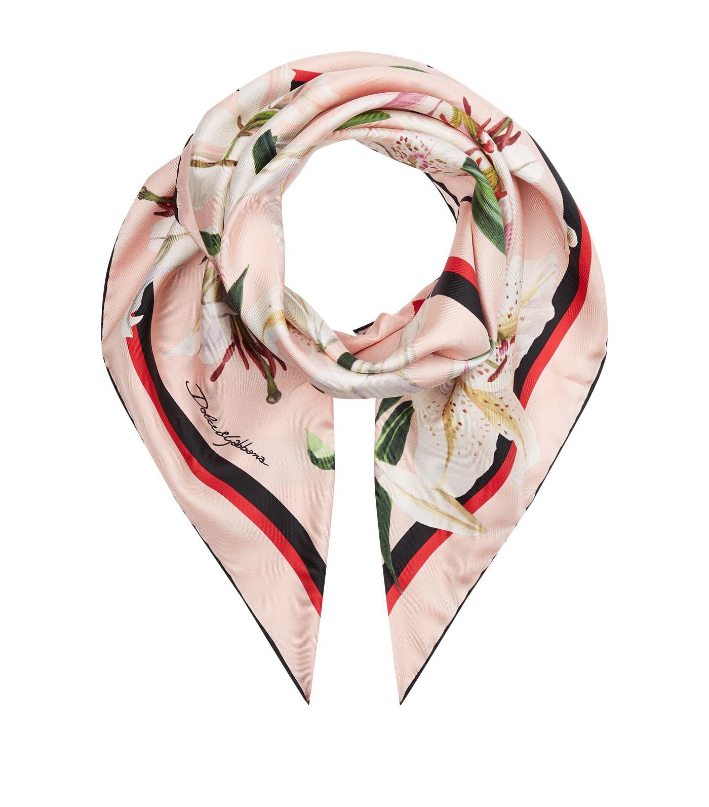 Dolce & Gabbana Silk Lily Scarf in Pink - Lyst