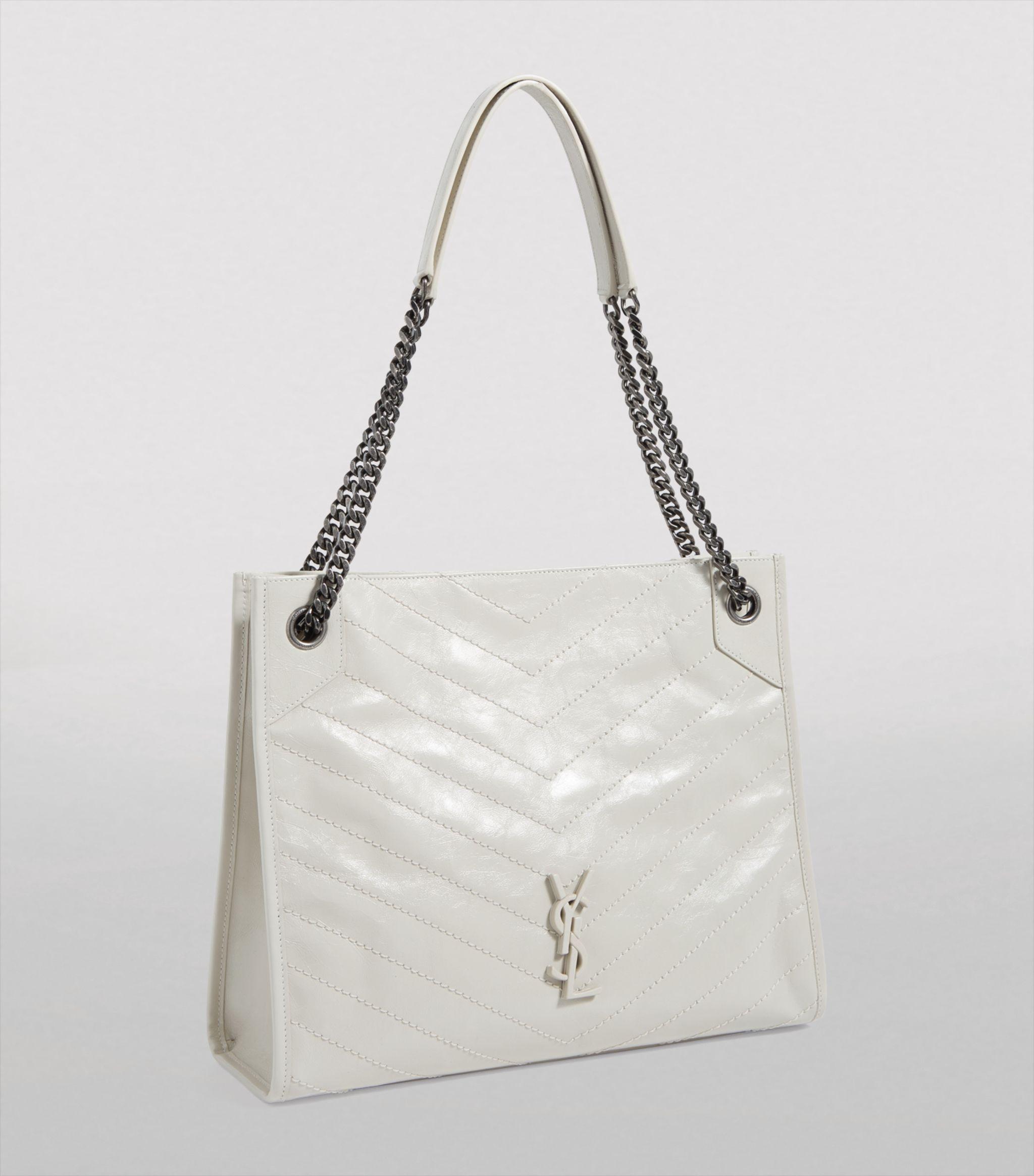 Saint Laurent Niki Large Leather Monogram Shopper Bag in White | Lyst