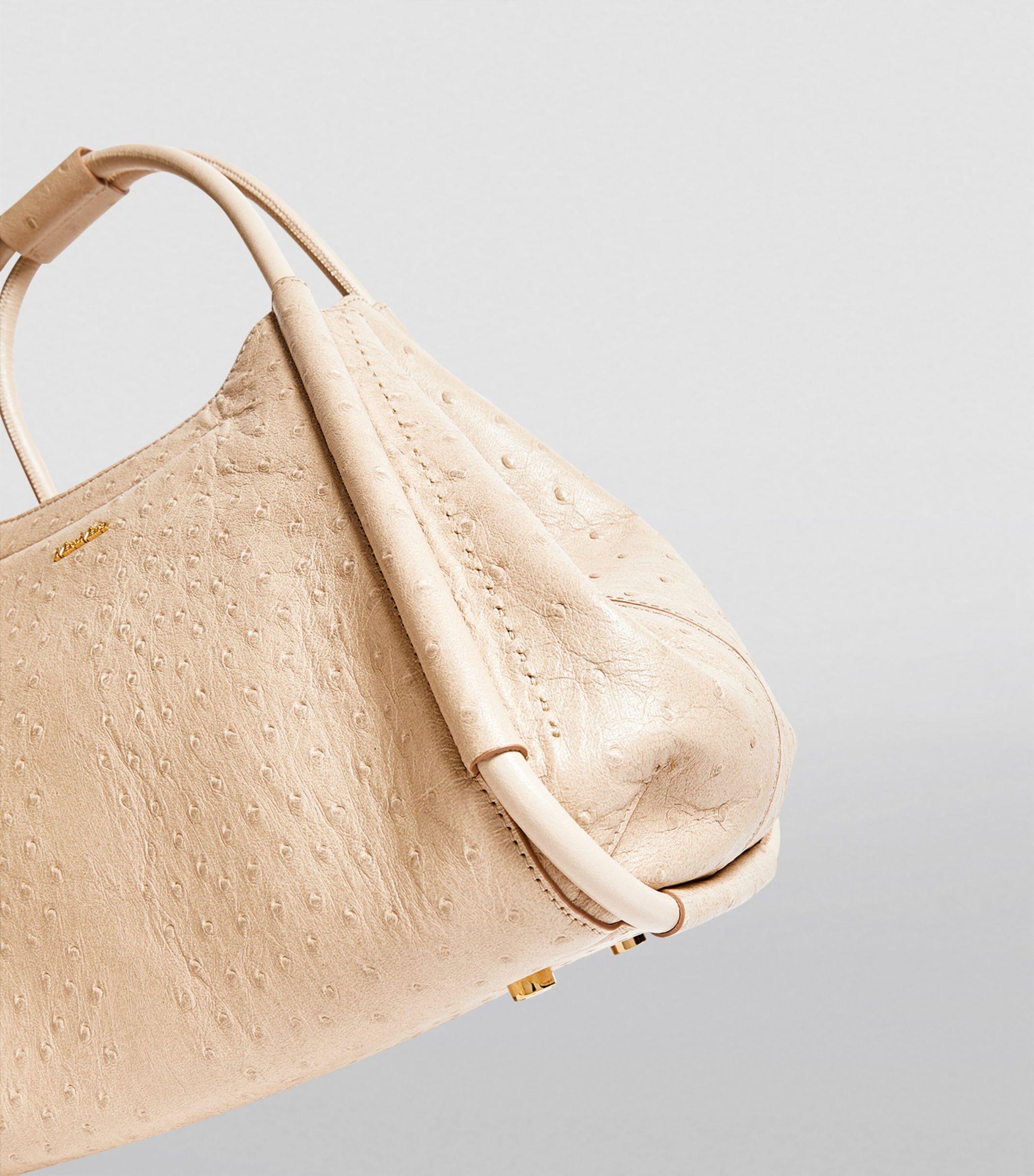 Max Mara Small Leather Ostrich-embossed Marine Top-handle Bag in 