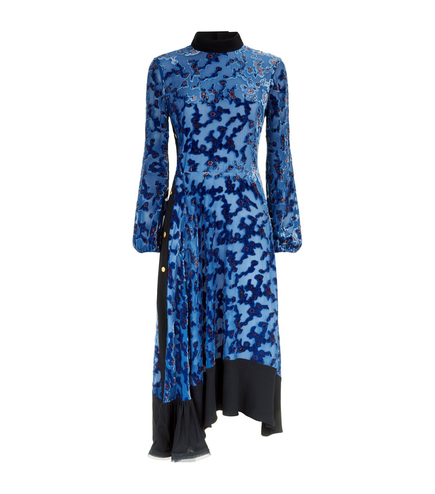 Tory Burch Leah Floral-print Devoré-chiffon Midi Dress in Blue | Lyst