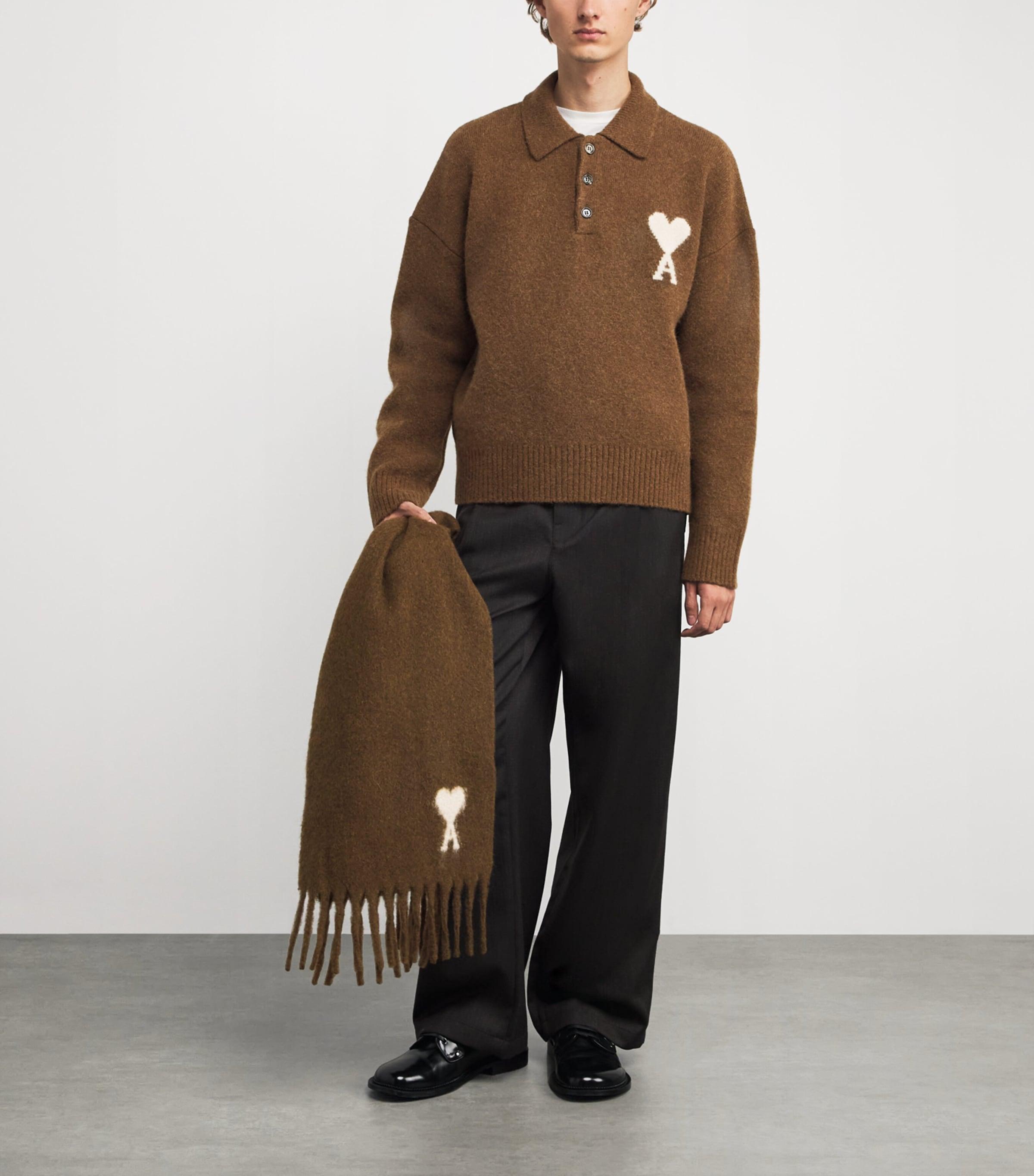 Ami Paris Alpaca-Blend Polo Sweater in Brown for Men | Lyst