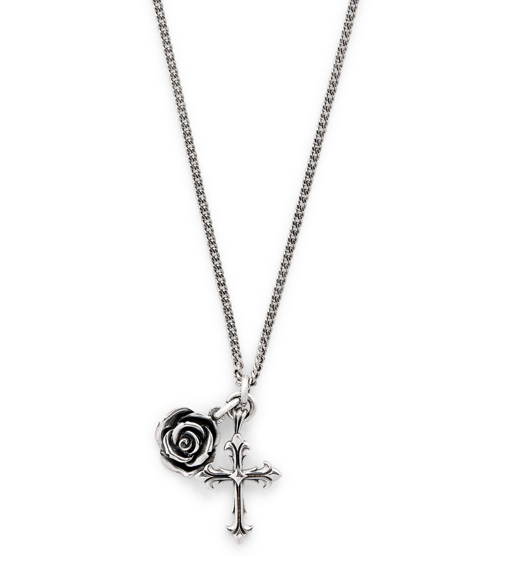 Emanuele Bicocchi Sterling Silver Rose And Cross Necklace in 