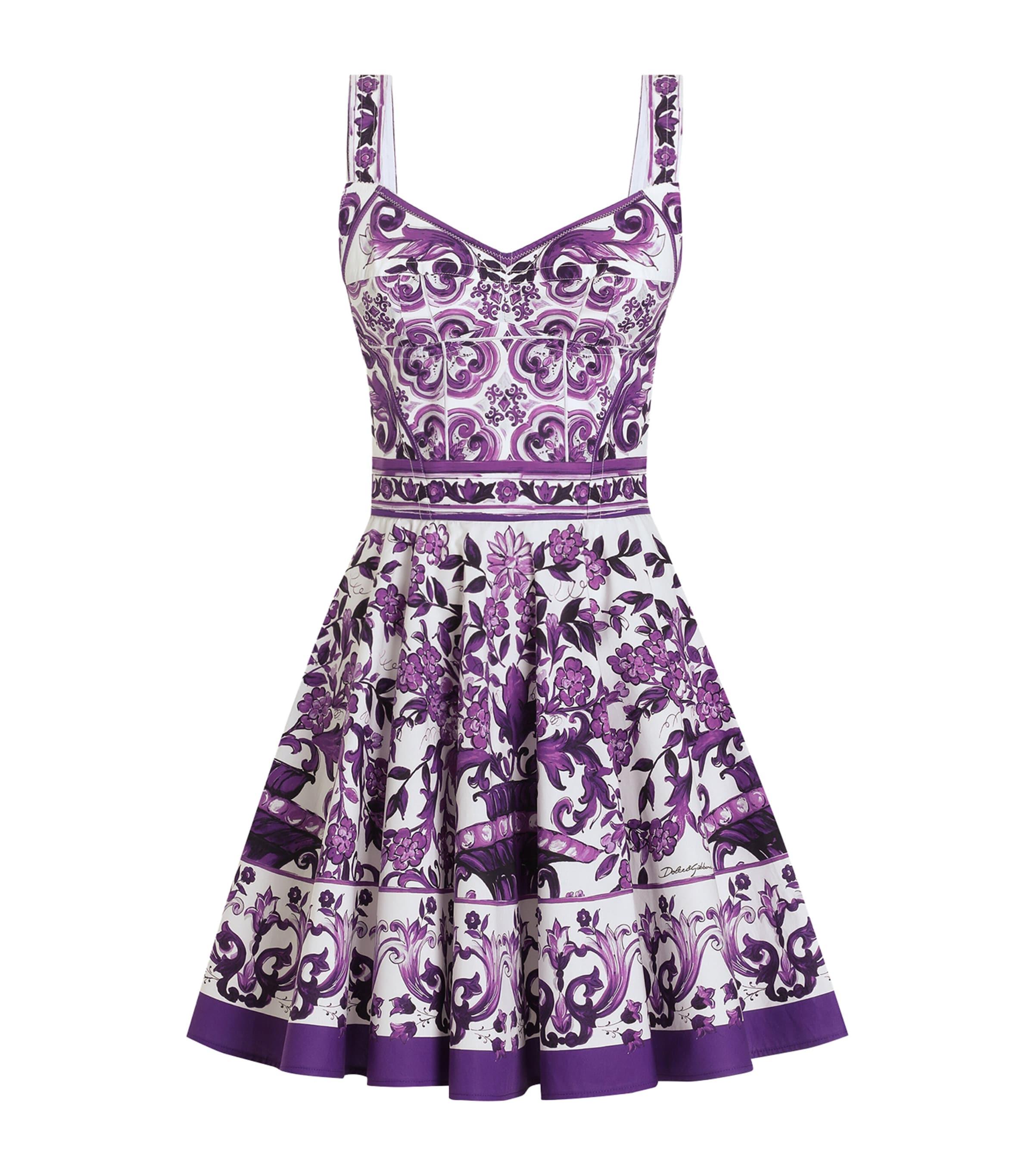 Dolce & Gabbana Majolica-Print Poplin Dress in Purple | Lyst