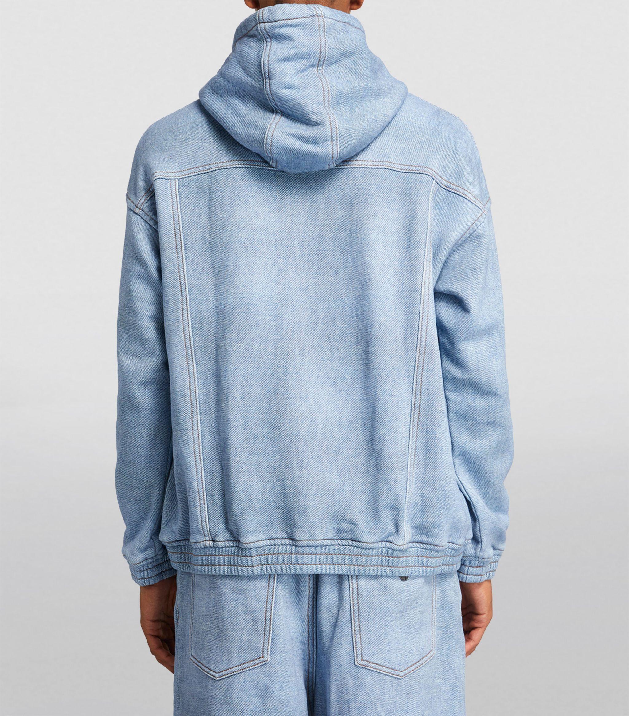 Emporio Armani Denim Logo Hoodie in Blue for Men Lyst
