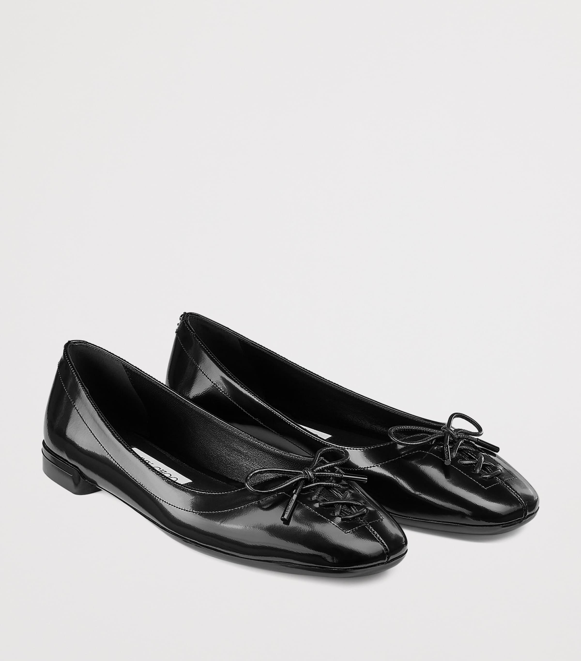 【JIMMYCHOO】 black flats （関税送料込） SAEDA FLAT | Black Patent Leather Flats with Crystal