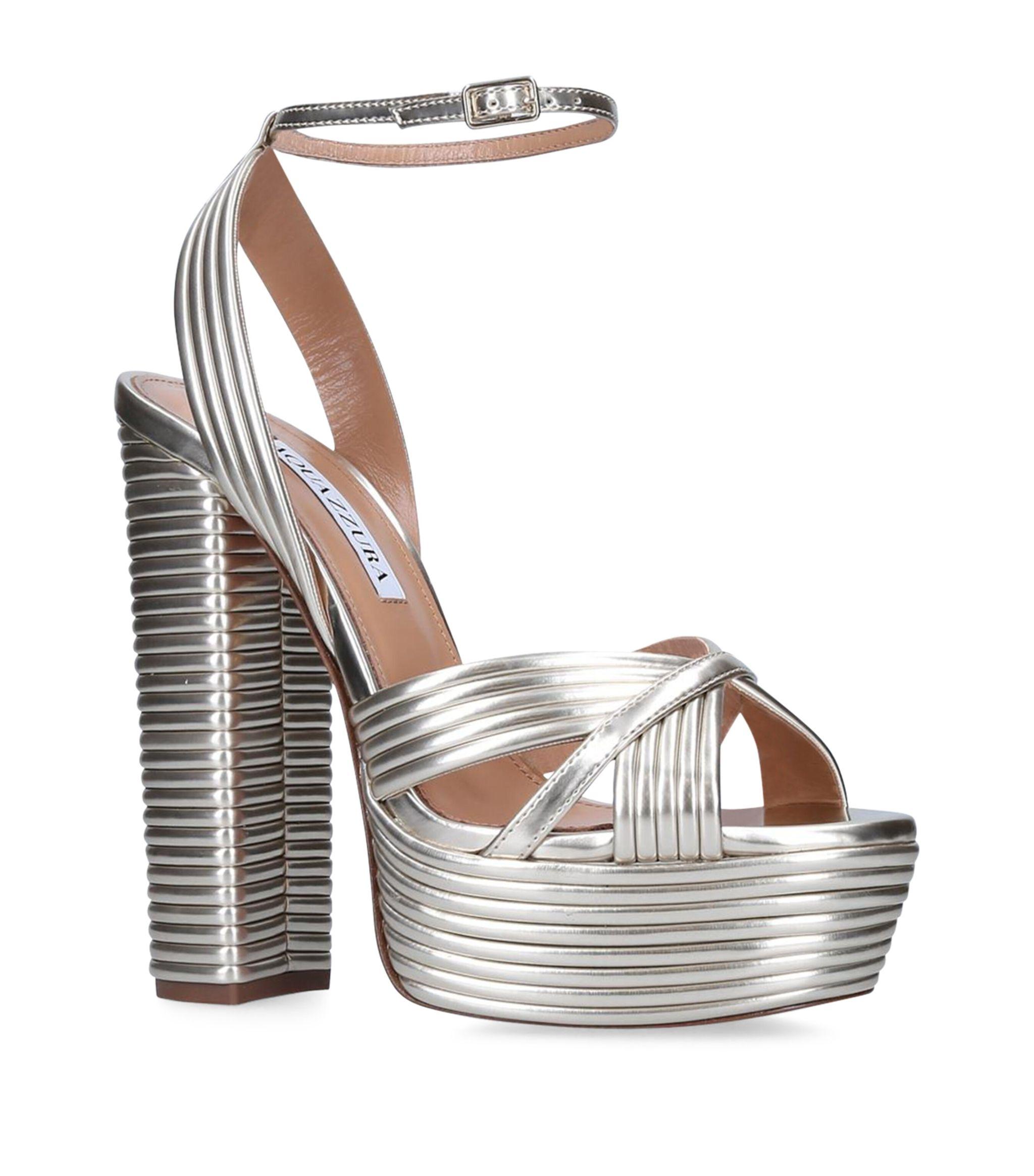 Aquazzura Synthetic Sundance 140 Cork Platform Sandals in White Metallic Womens Shoes Heels Sandal heels 