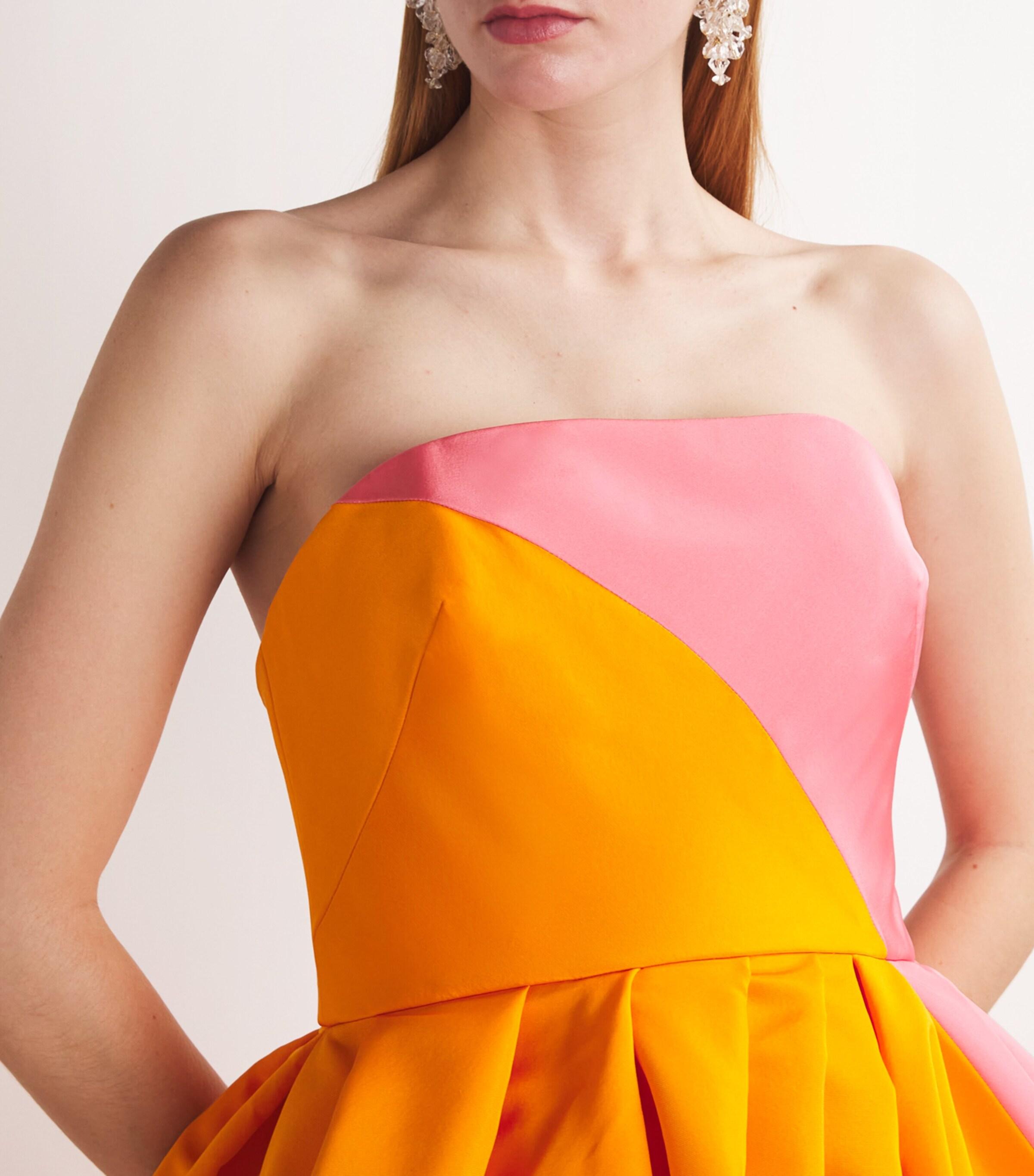open lace back dress Carolina Herrera Hot Pink and Orange Silk Midi Dress with Front Knot D   Sellier