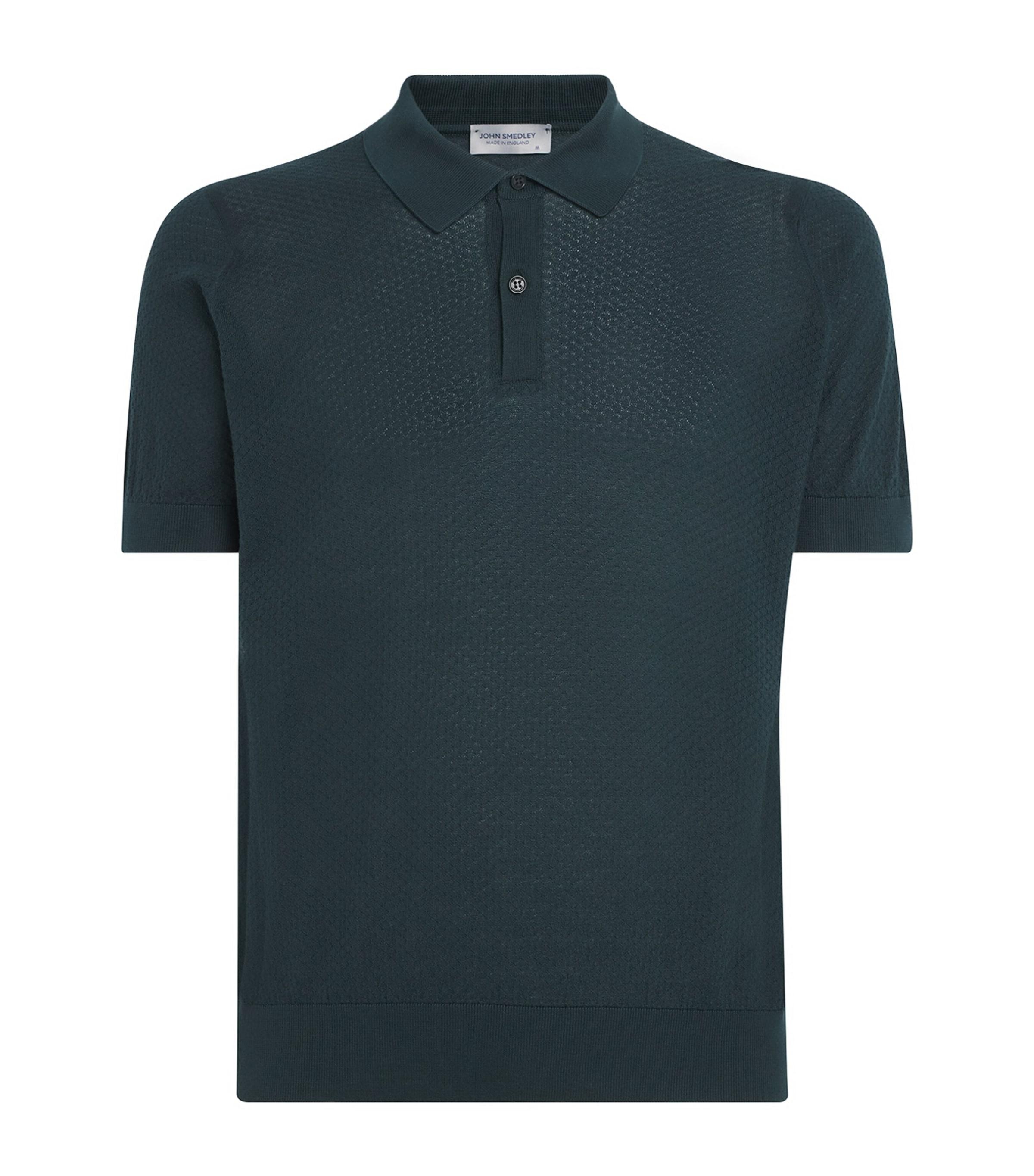 John Smedley Sea Island Cotton Textured Calun Polo Shirt in Blue 