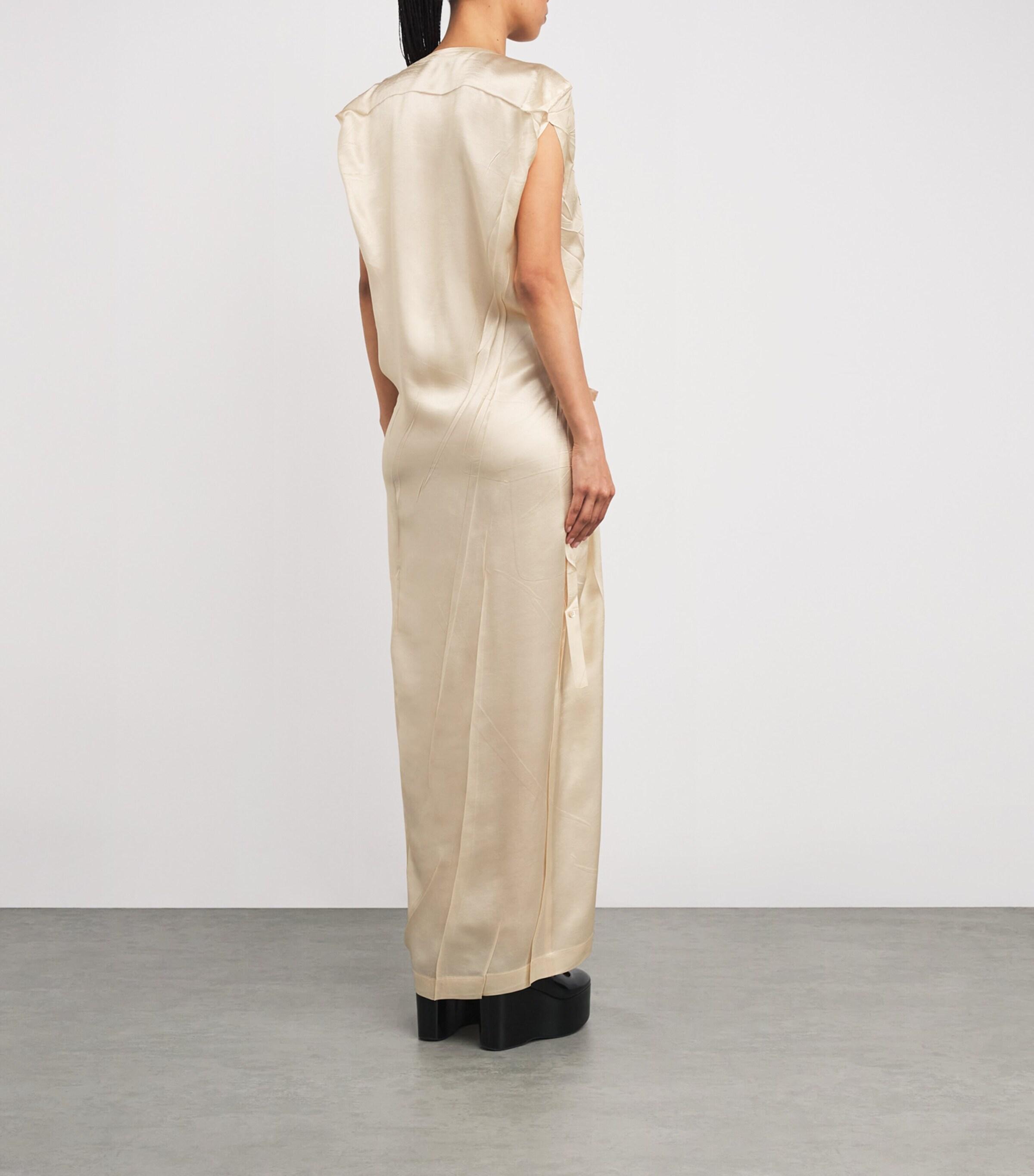 Issey Miyake Pressed Flora Ranunculus Column Maxi Dress in Natural