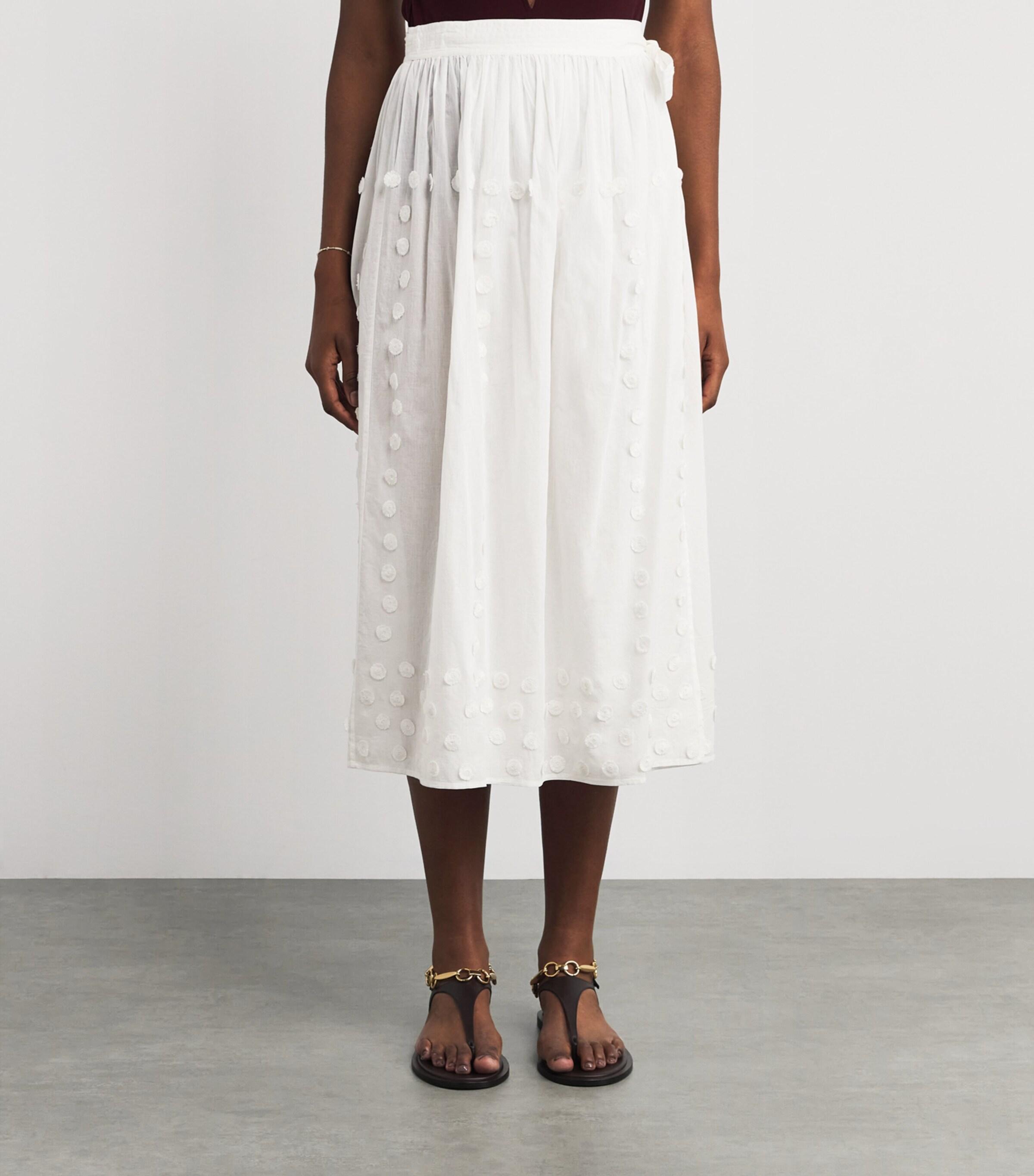 ワンピース ULLA JOHNSON Women Mid Skirts PF240111PRI WHITE Willa Skirt - Pristine White Midi Knit Skirt with Ruffles