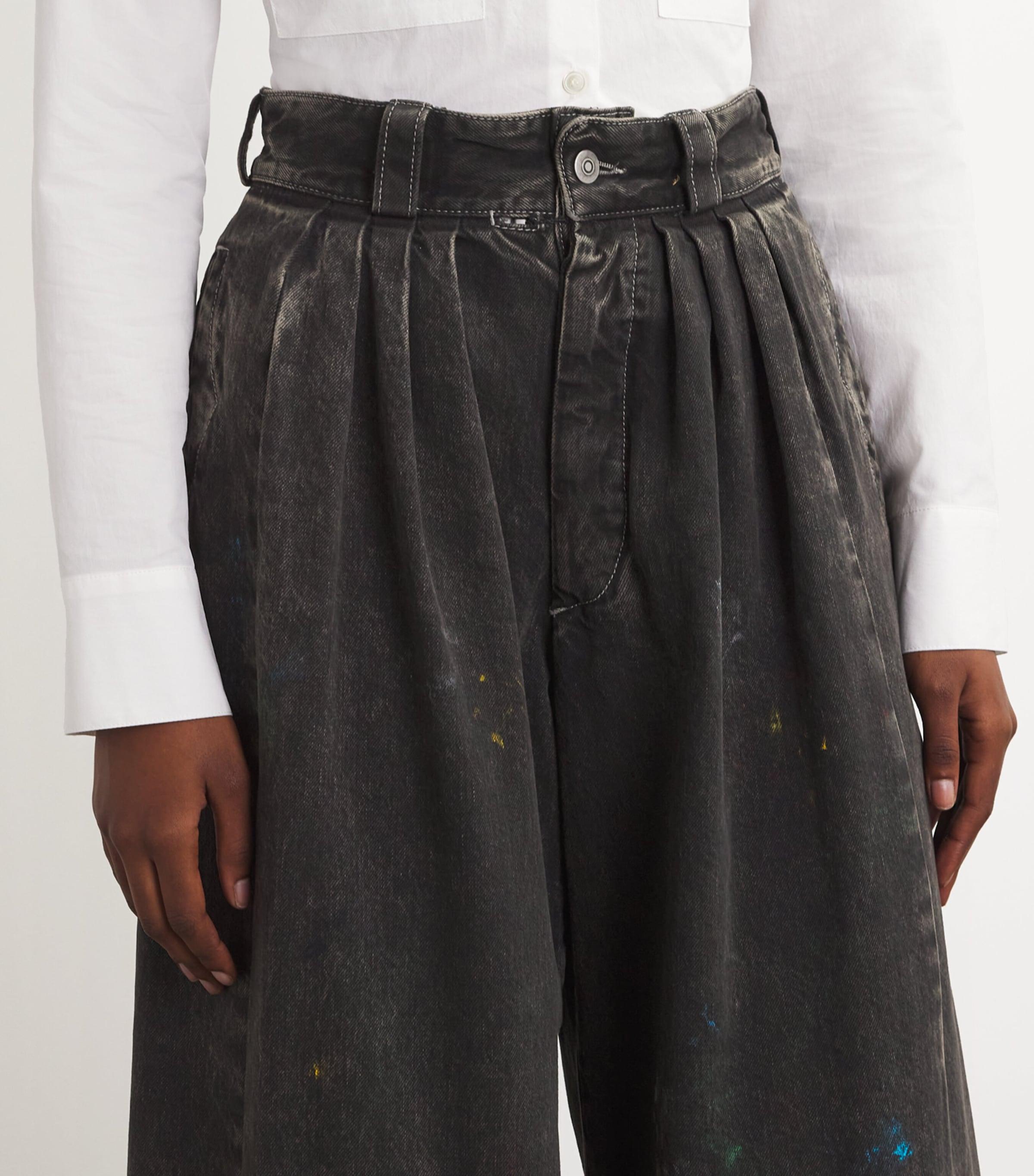 Maison Margiela Pleated Paint Wide-Leg Jeans in Black | Lyst