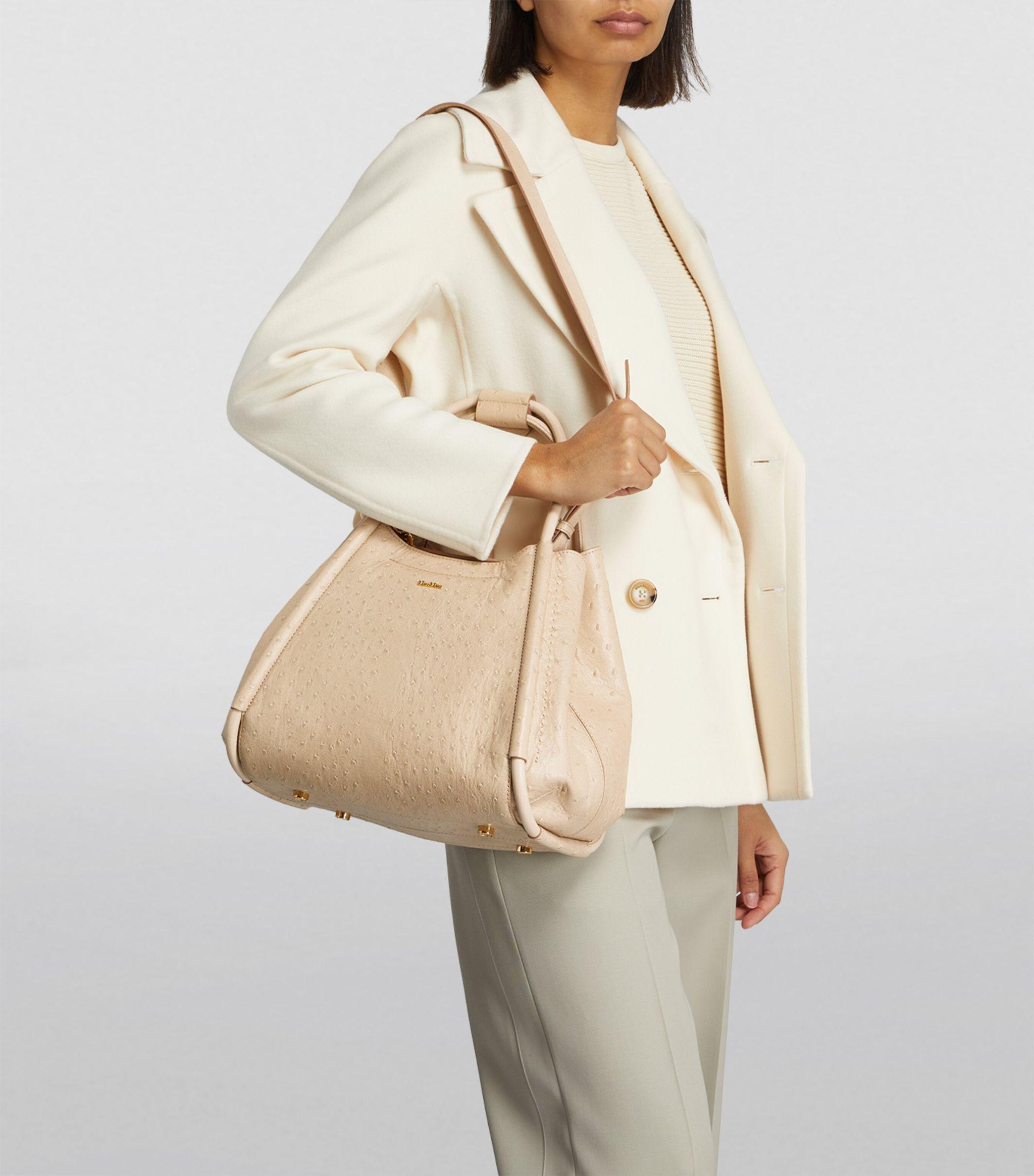 Max Mara Small Leather Ostrich-embossed Marine Top-handle