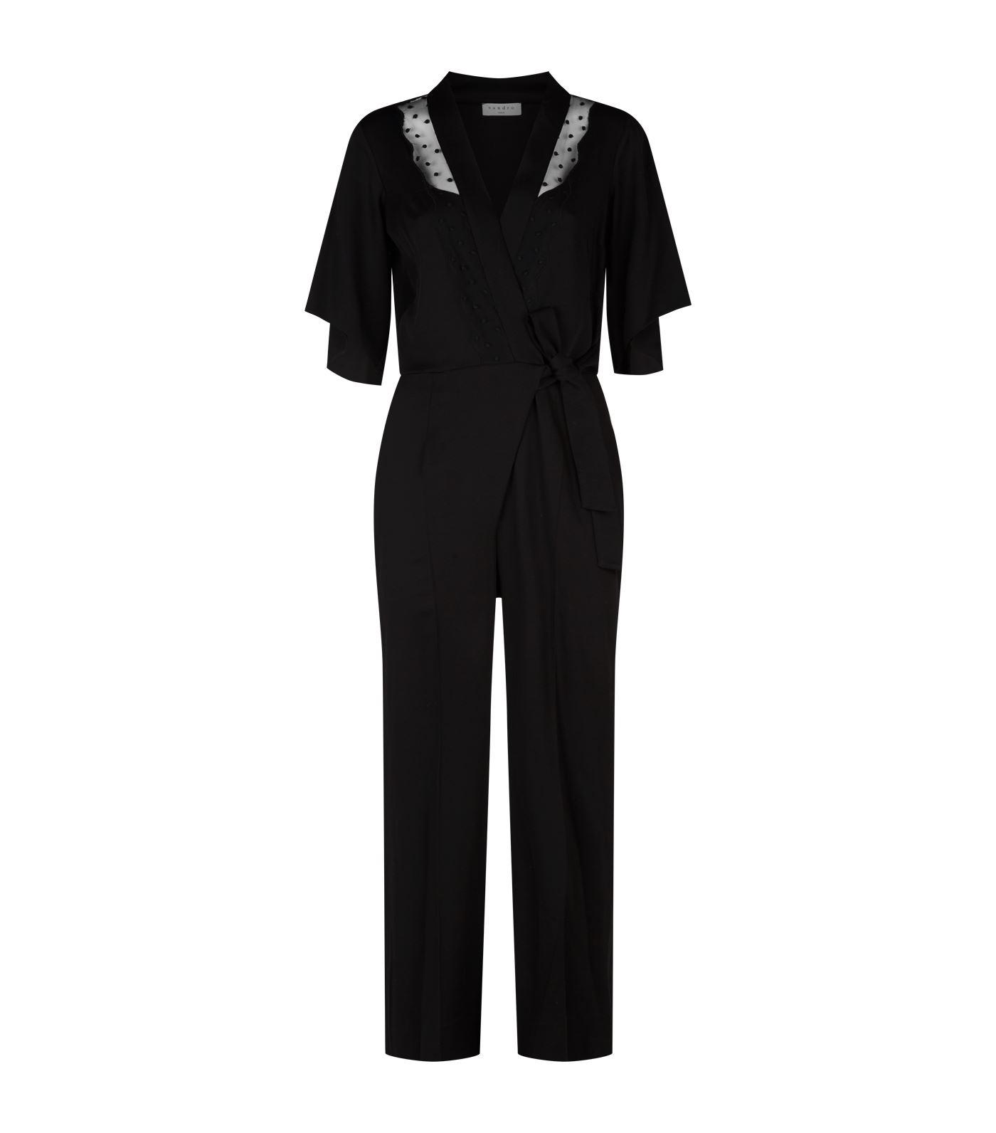 Sandro Wrap Front Jumpsuit in Black - Lyst