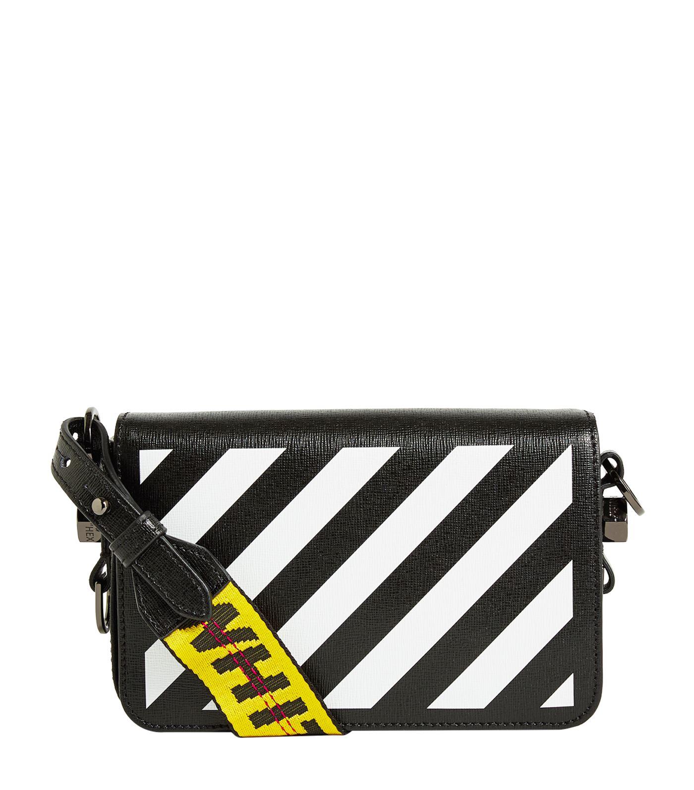 off white black bag with yellow stripe