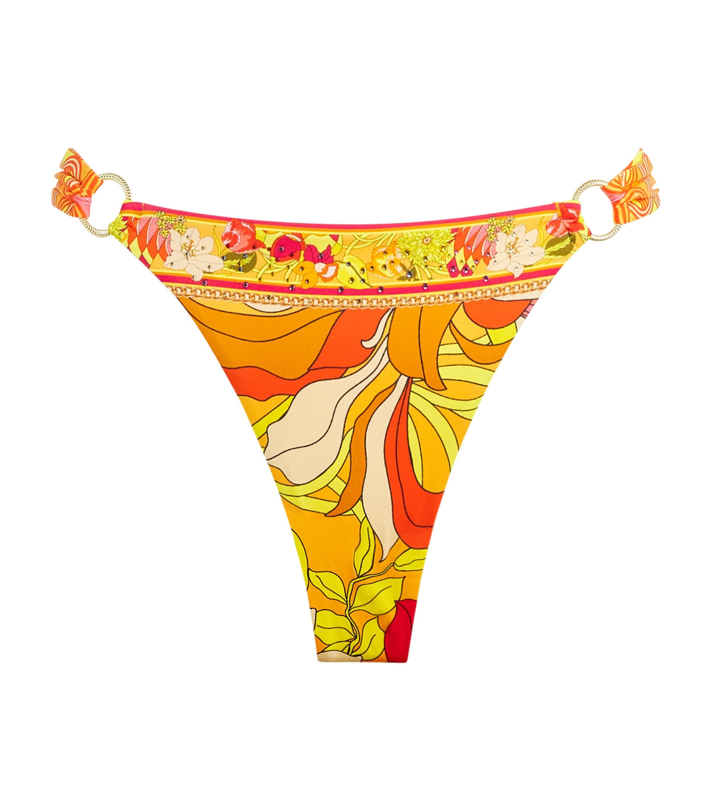 CAMILLA Floral Crystal-Embellished Bikini Bottoms in Yellow | Lyst