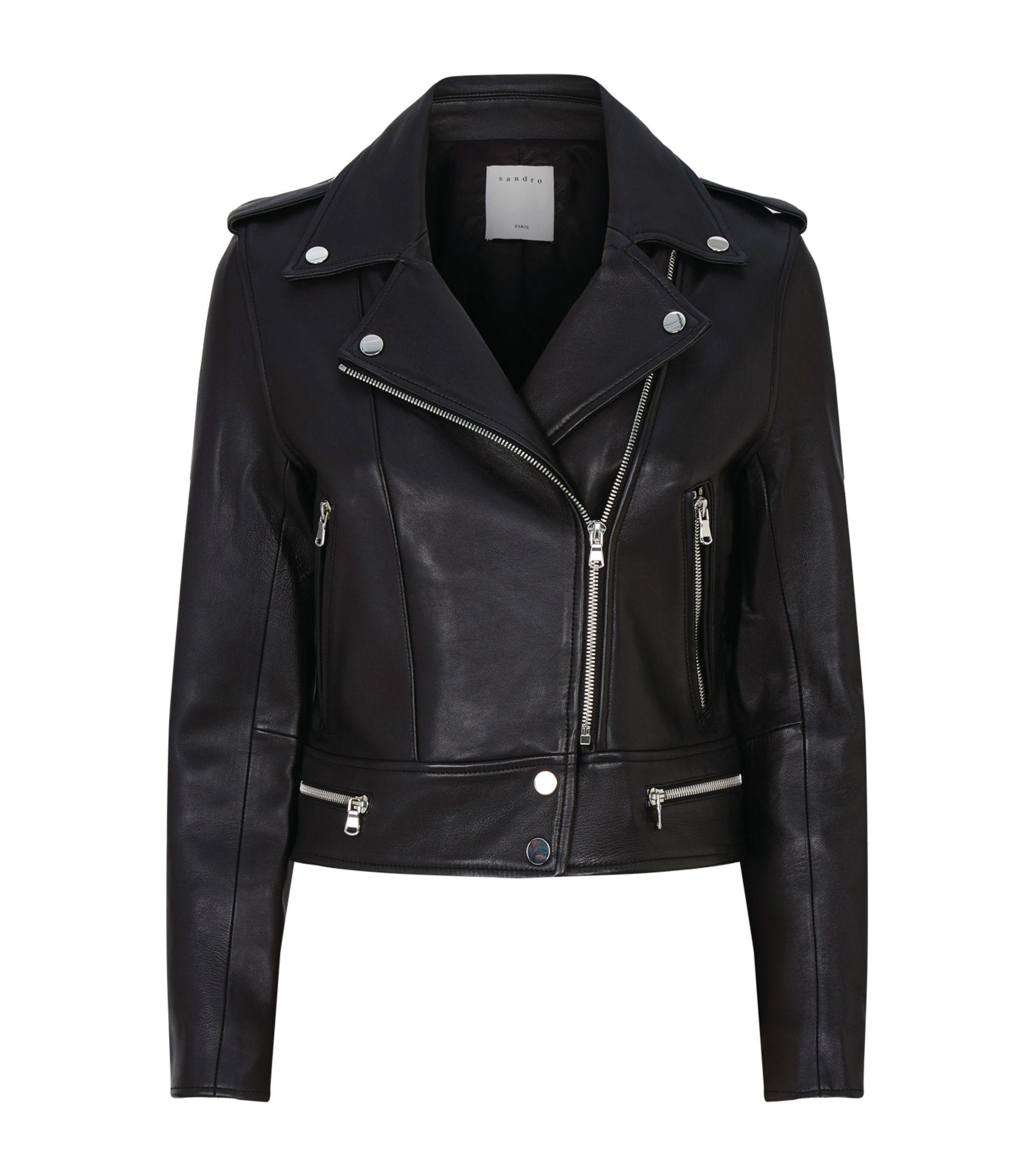 Sandro Leather Biker Jacket in Black - Lyst