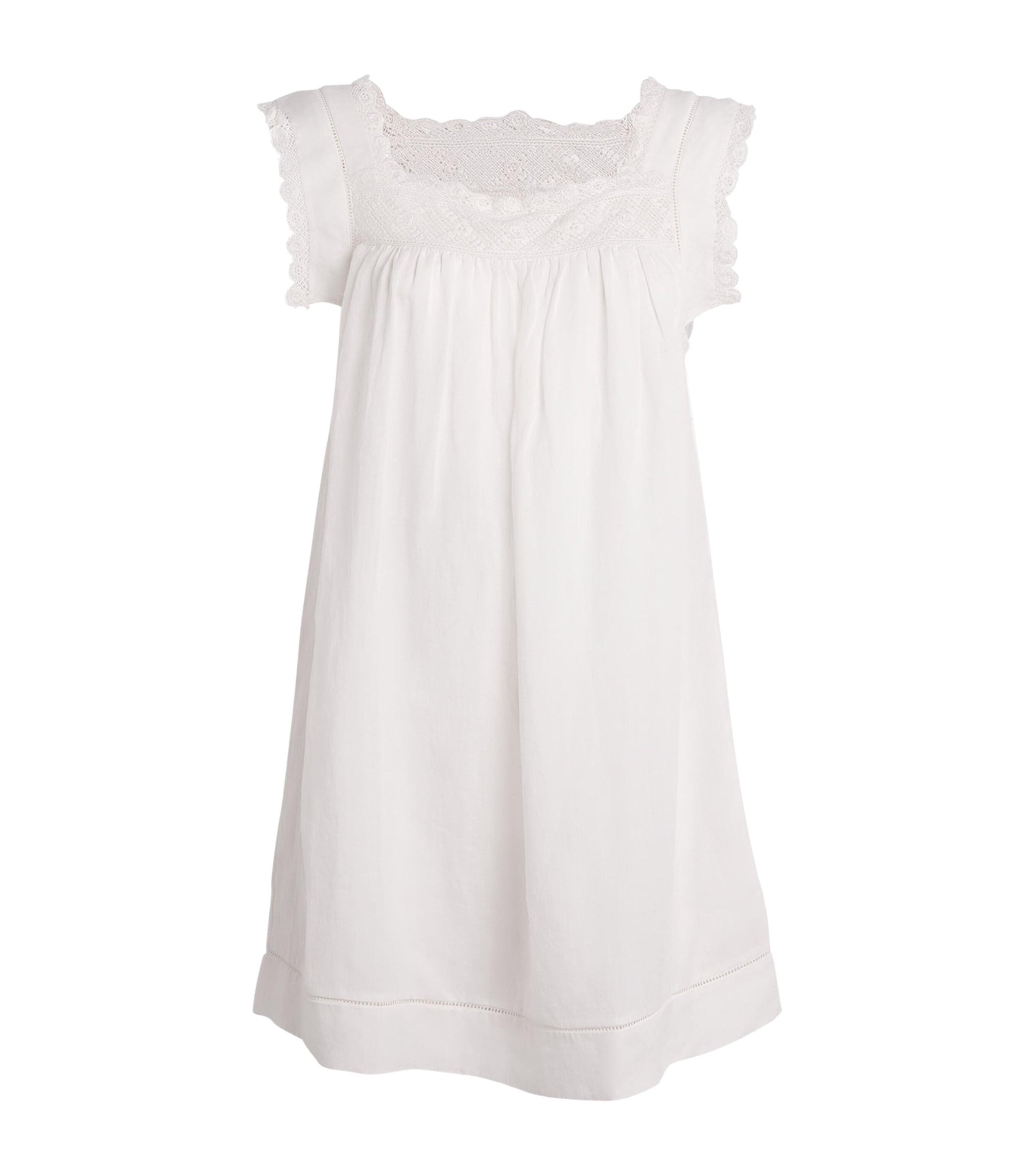 doen mini white dress DEN Almadia crochet-trimmed ramie mini dress