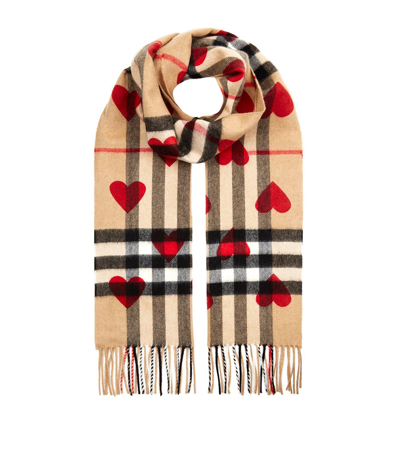 Burberry Classic Cashmere Check Heart Scarf in Red | Lyst
