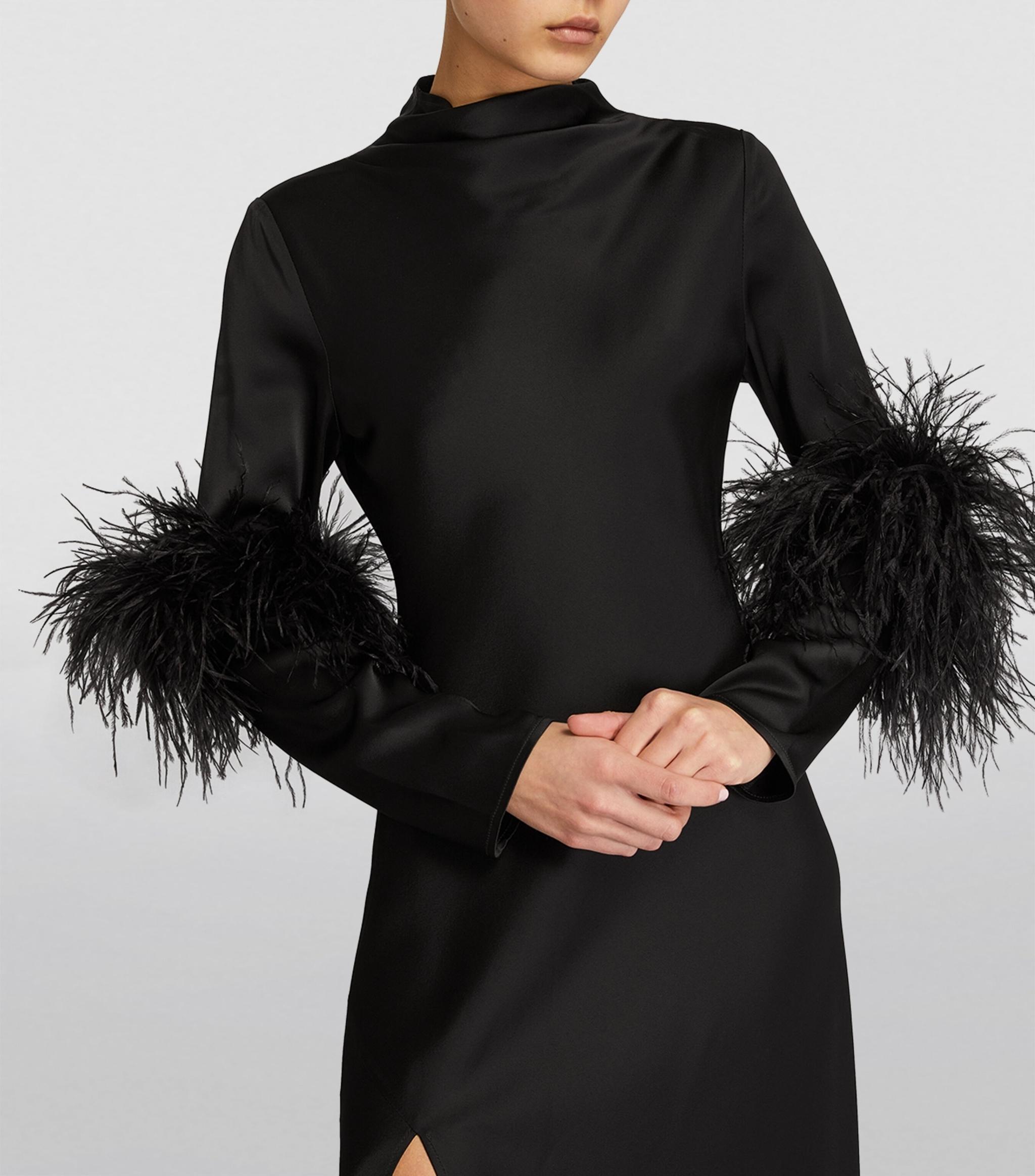 LAPOINTE Ostrich Feather-detail Midi Dress in Black | Lyst