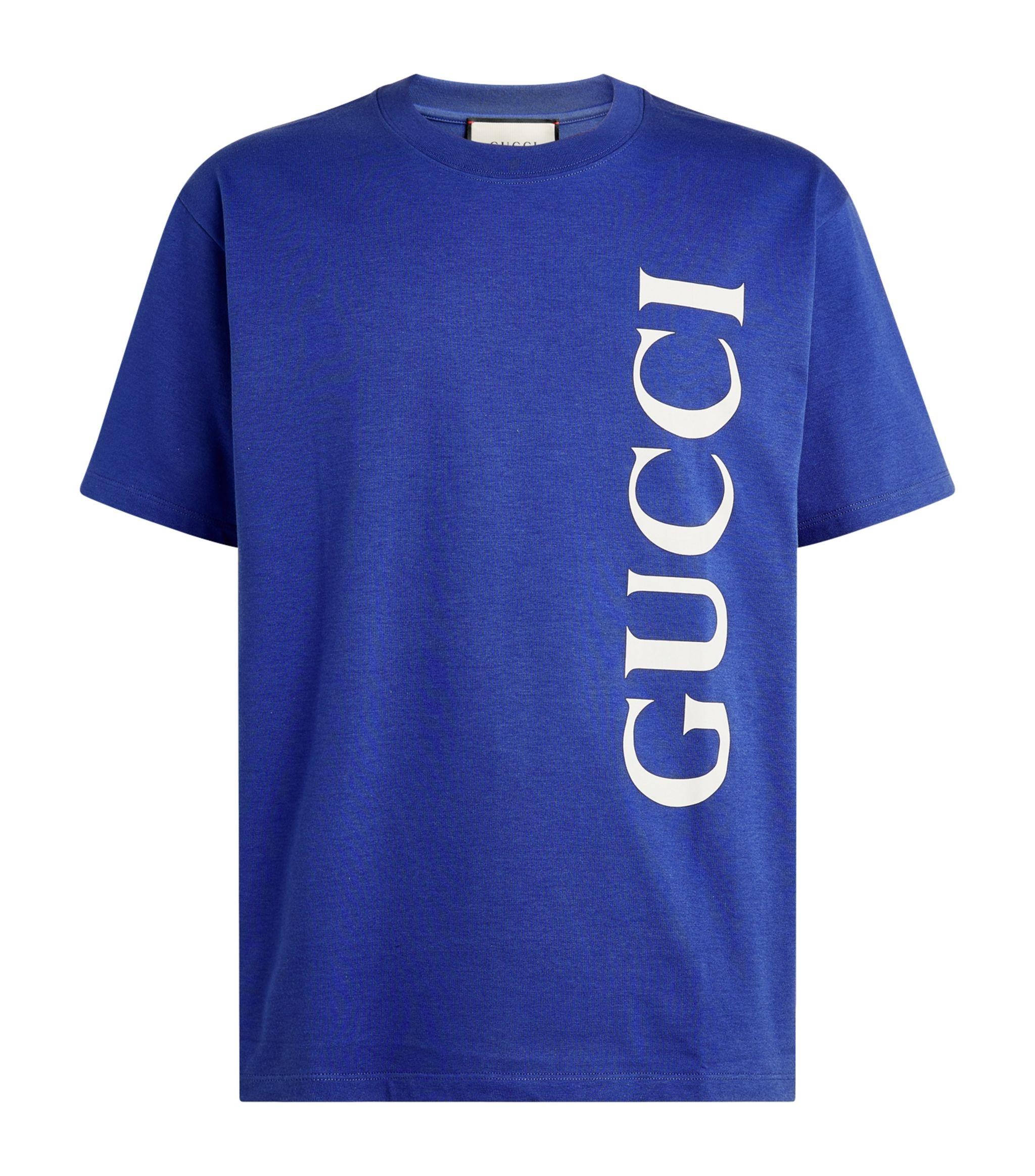 Gucci Cotton Vertical Logo T-shirt in Blue for Men - Lyst