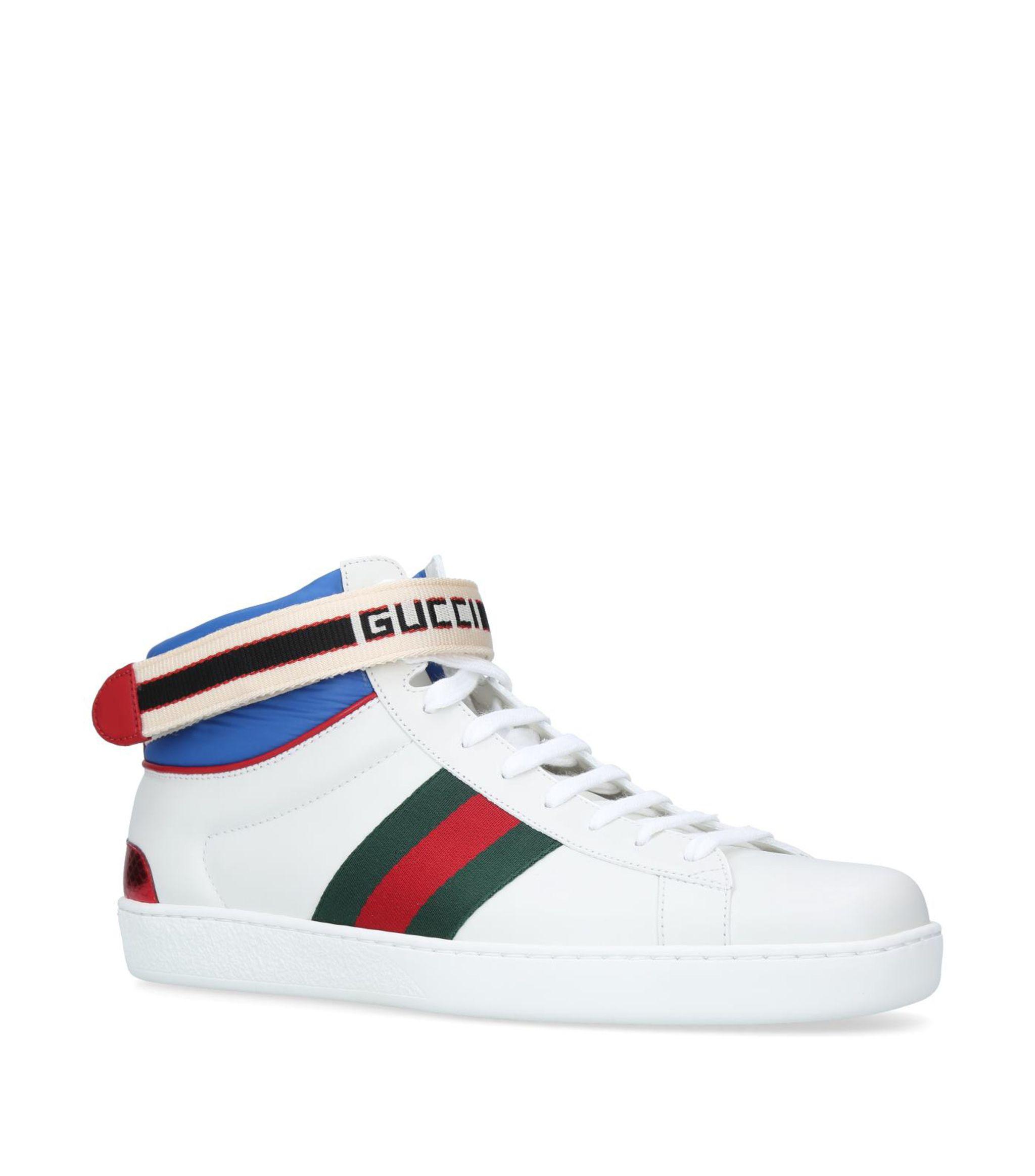 Gucci Leather Ace Stripe High-top Sneaker in White for Men - Lyst