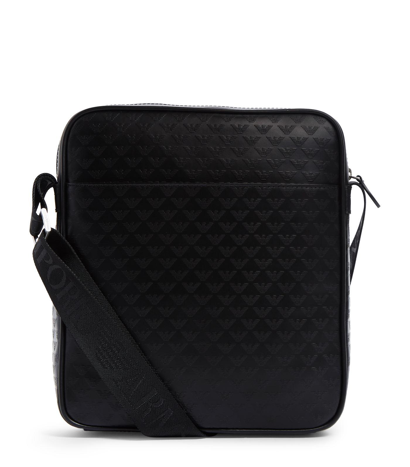 Emporio Armani Leather Eagle-embossed Messenger Bag in Black for Men - Lyst