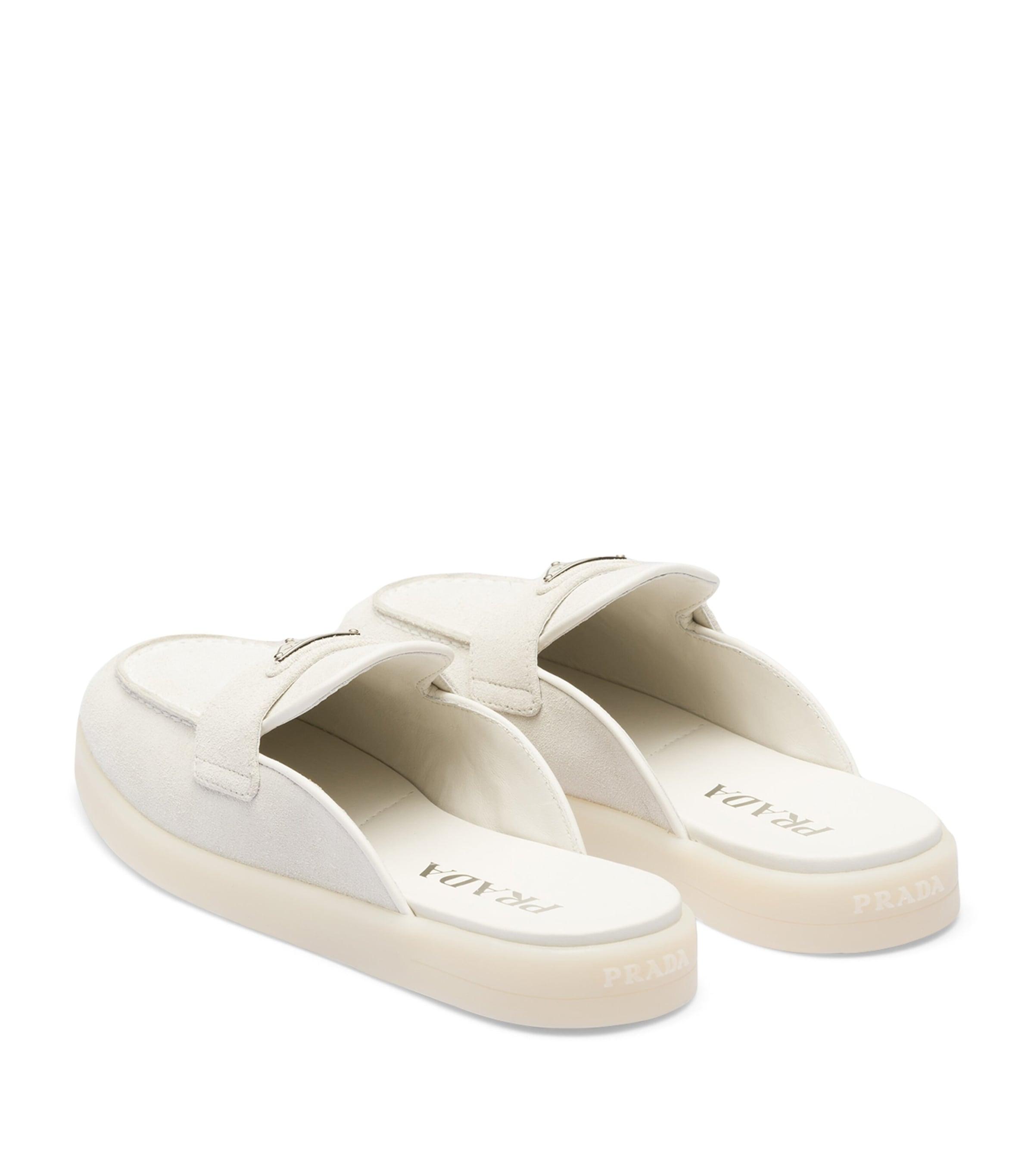 Prada Suede Triangle Mules in White Lyst UK