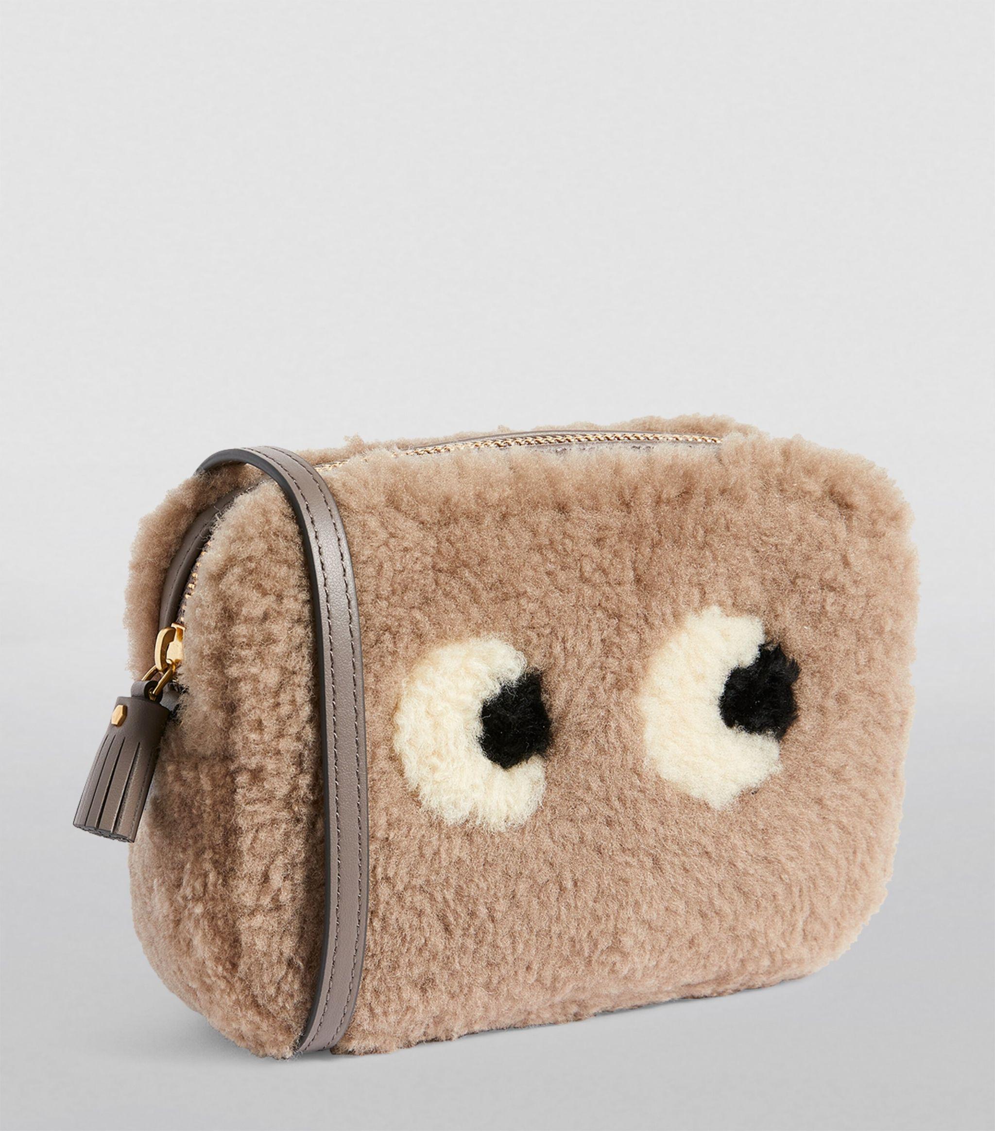 Anya Hindmarch Mini Shearling Eyes Cross-body Bag in Brown | Lyst UK