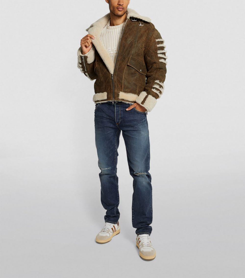 Hospital picnic deformation Balmain Oversized Leather Shearling Jacket in Brown for Men - Lyst
