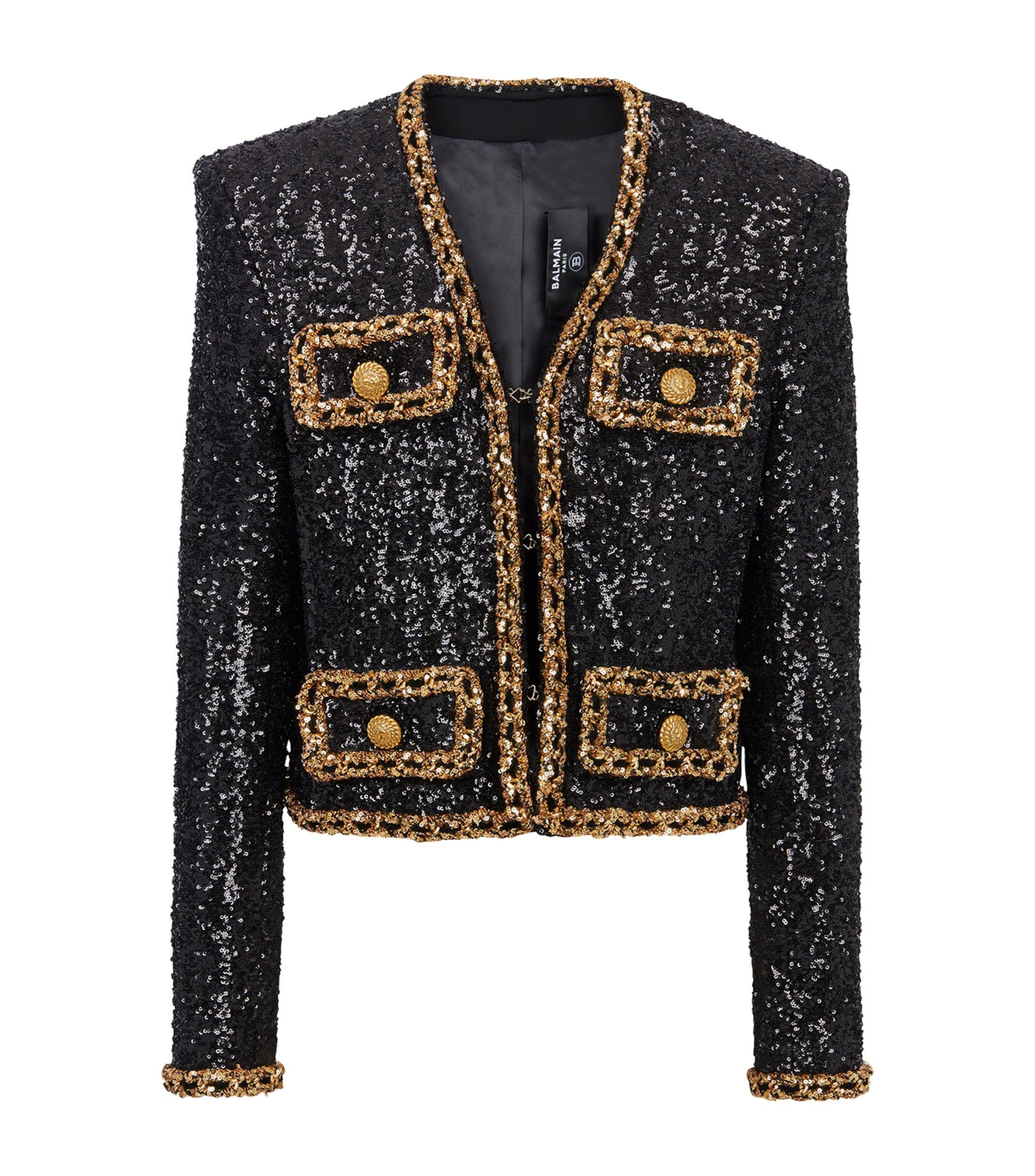 Balmain Sequin-embellished Spencer Jacket in Black
