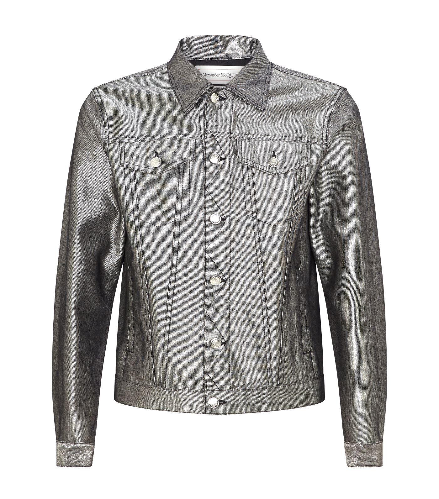 Alexander McQueen Metallic Denim Jacket in Black for Men | Lyst