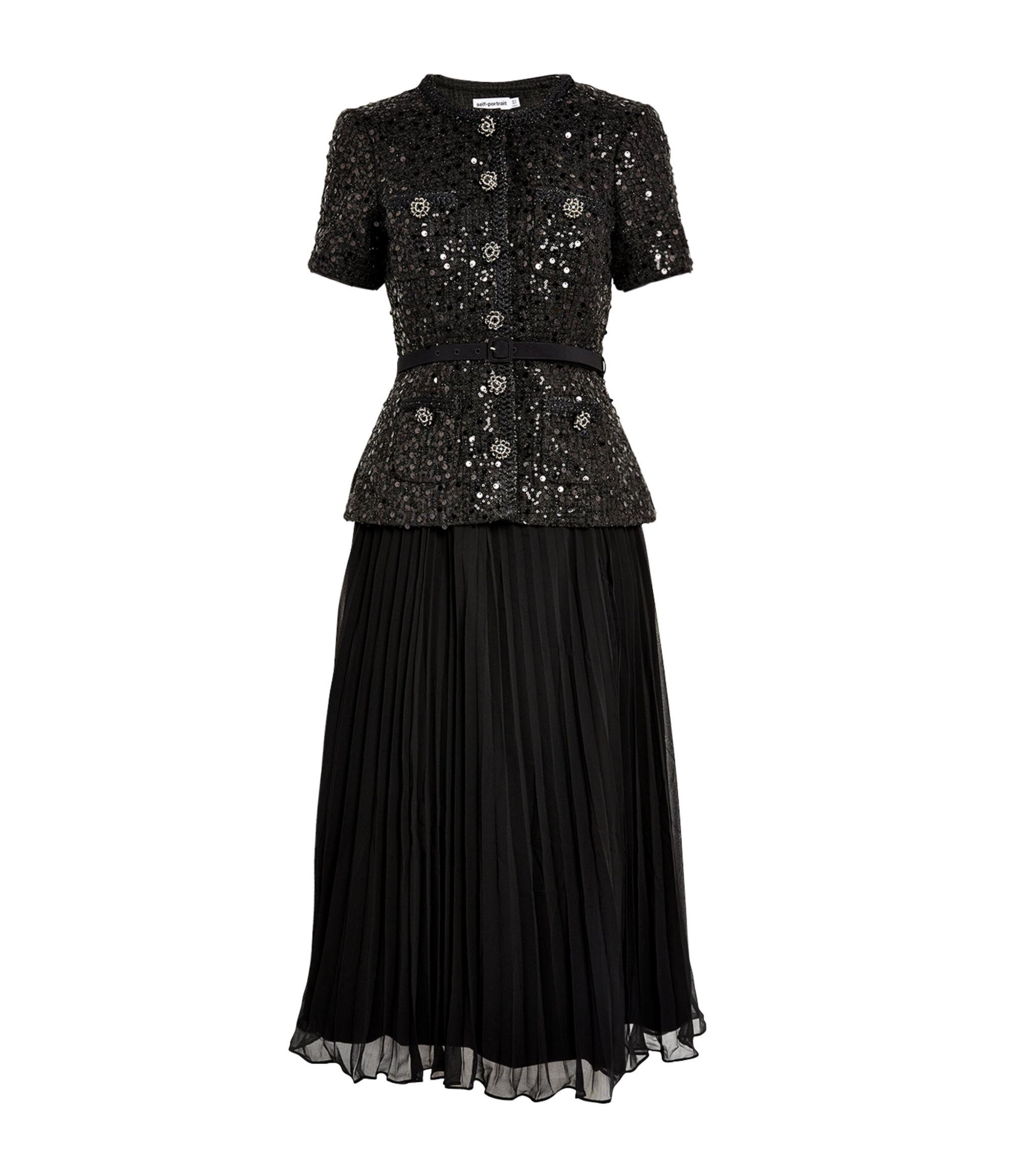 Self-Portrait Boucl Sequinned Midi Dress in Black | Lyst Self-Portrait Boucl Sequinned Midi Dress in Black | Lyst