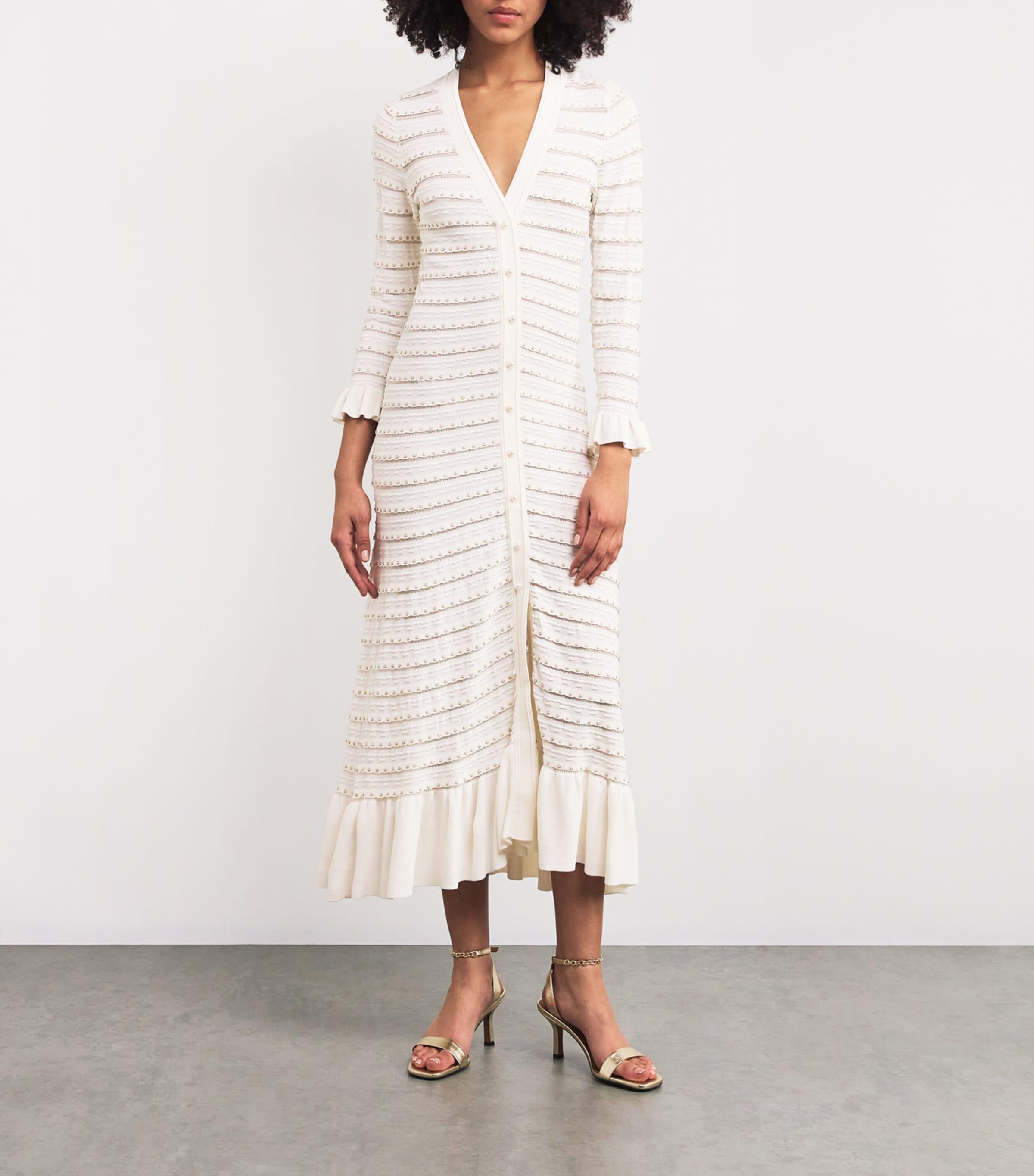 Sandro Beaded Jacquard Maxi Dress in White | Lyst UK