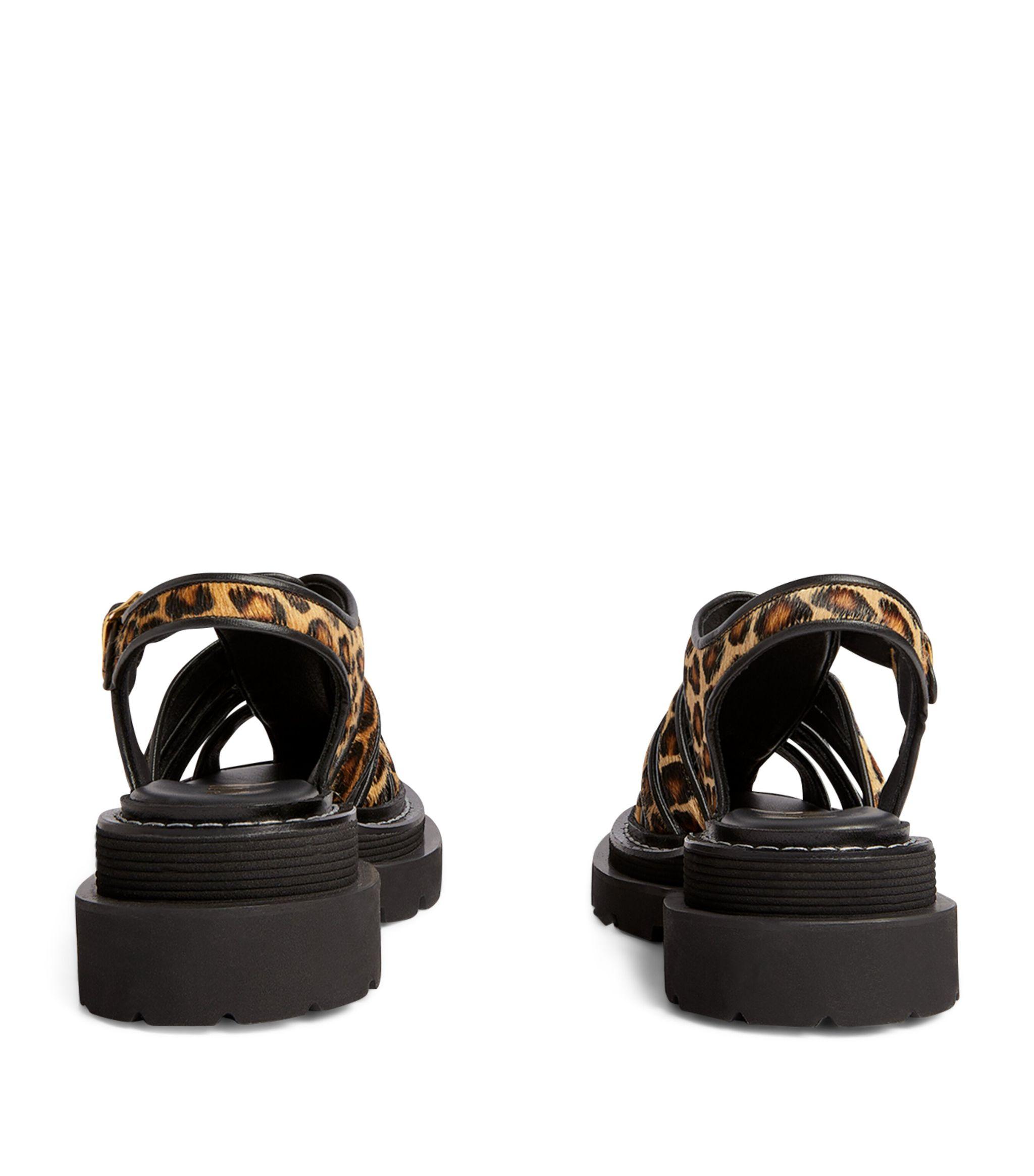 Sandro Leather Animal Print Sandals in Black | Lyst