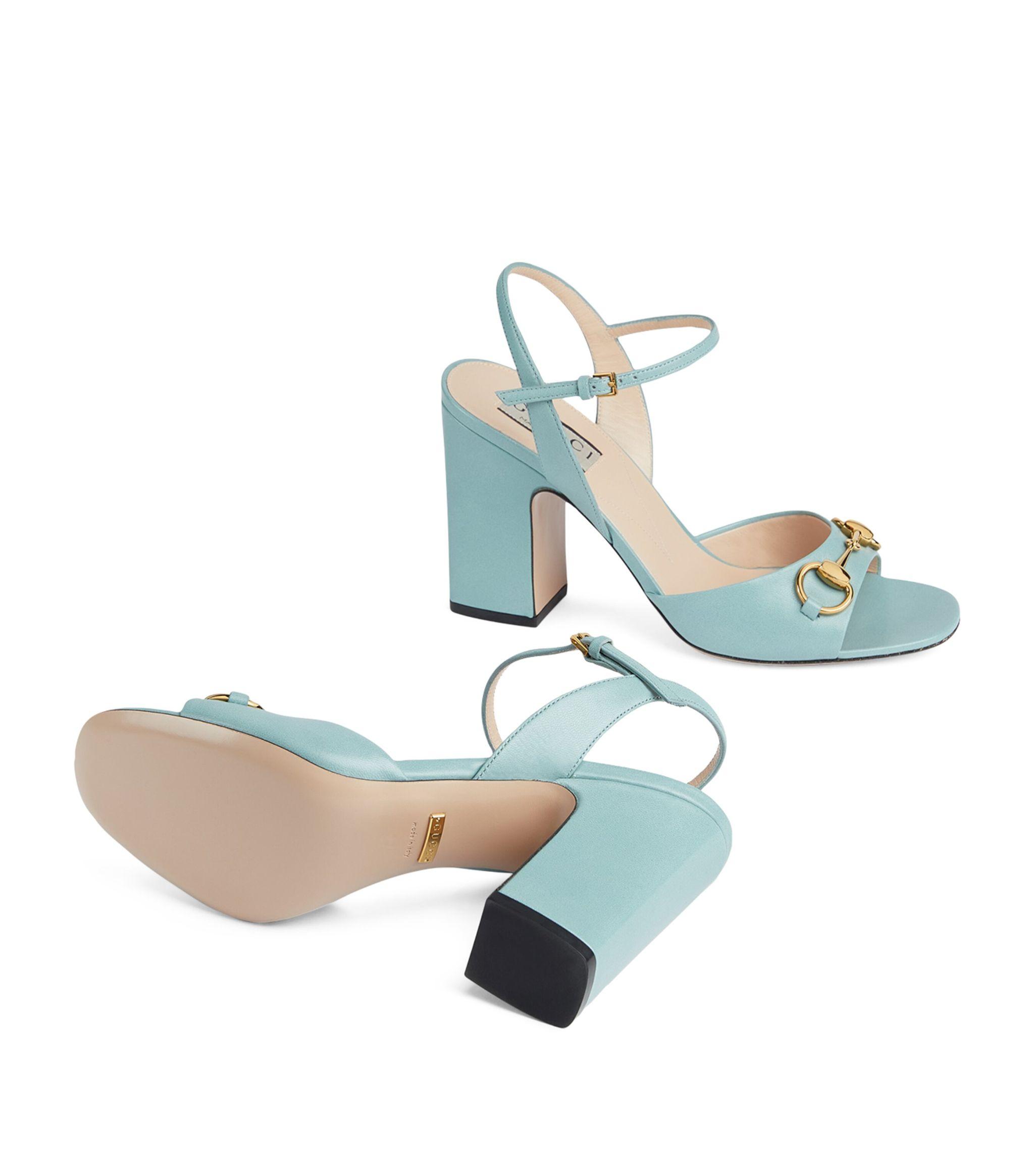 Gucci Leather Horsebit Heeled Sandals in Blue Lyst UK