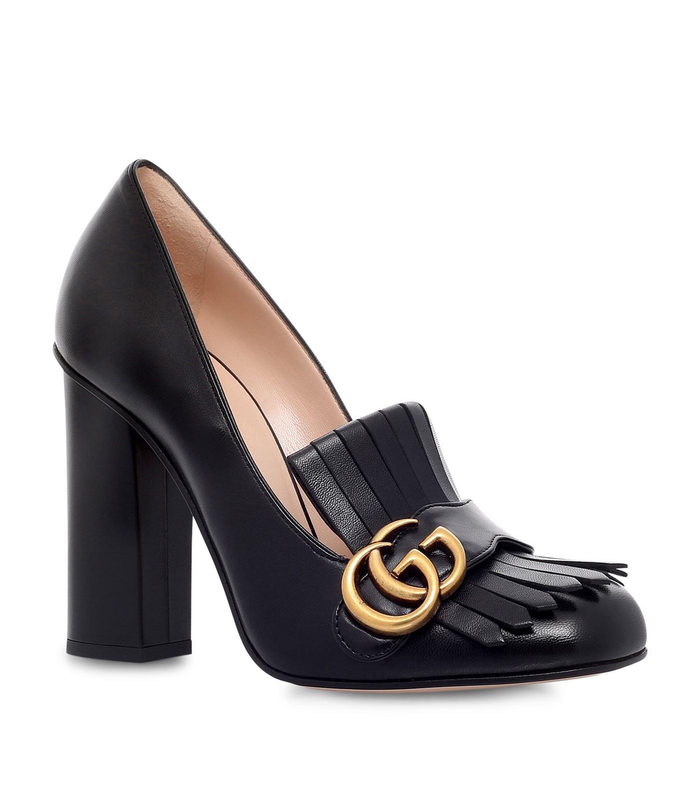 Gucci Marmont Fringed Loafer Heels 105 in Black | Lyst
