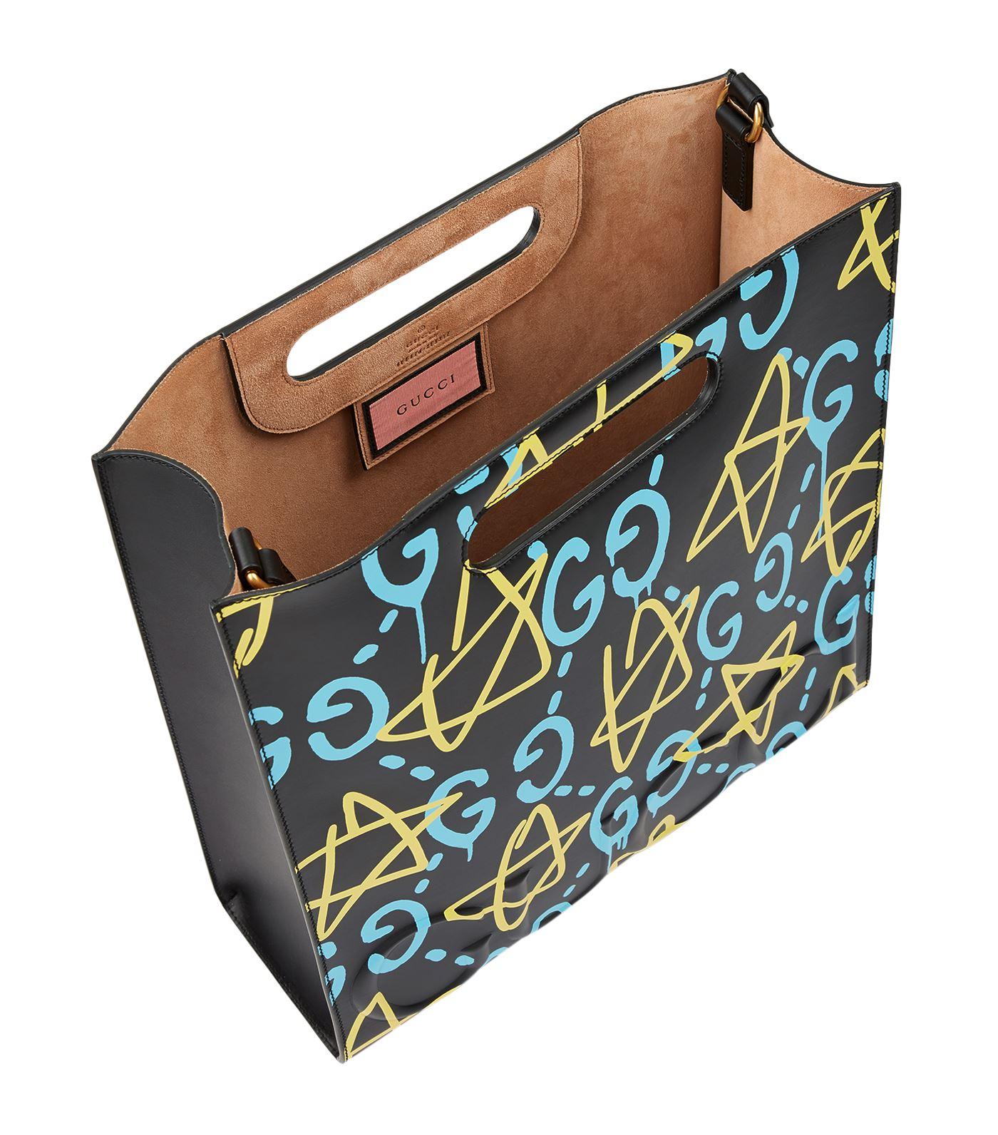 Gucci Leather Ghost Graffiti Tote Bag in Yellow Lyst