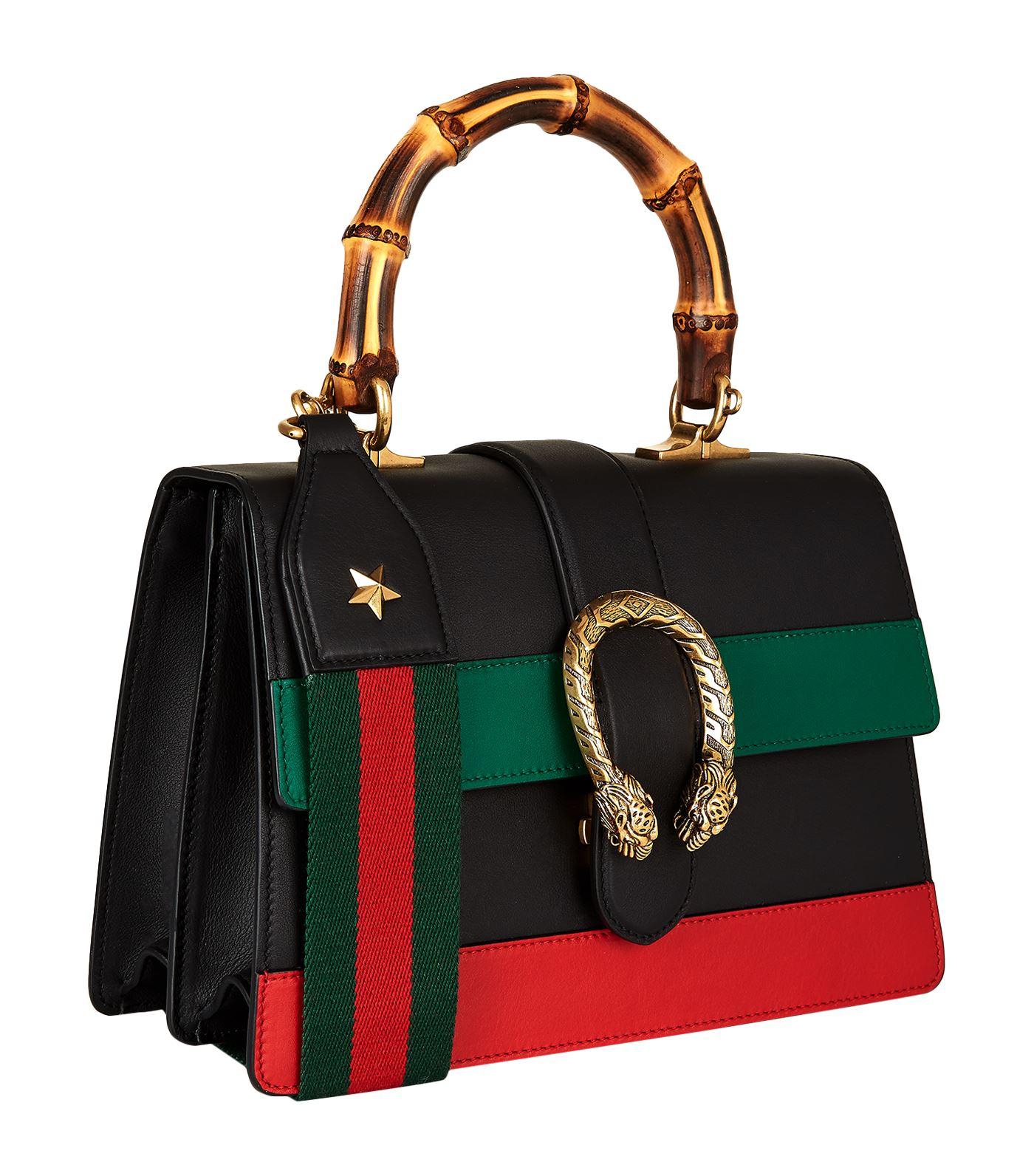 Gucci Leather Small Dionysus Stripe Bamboo Handle Bag - Lyst