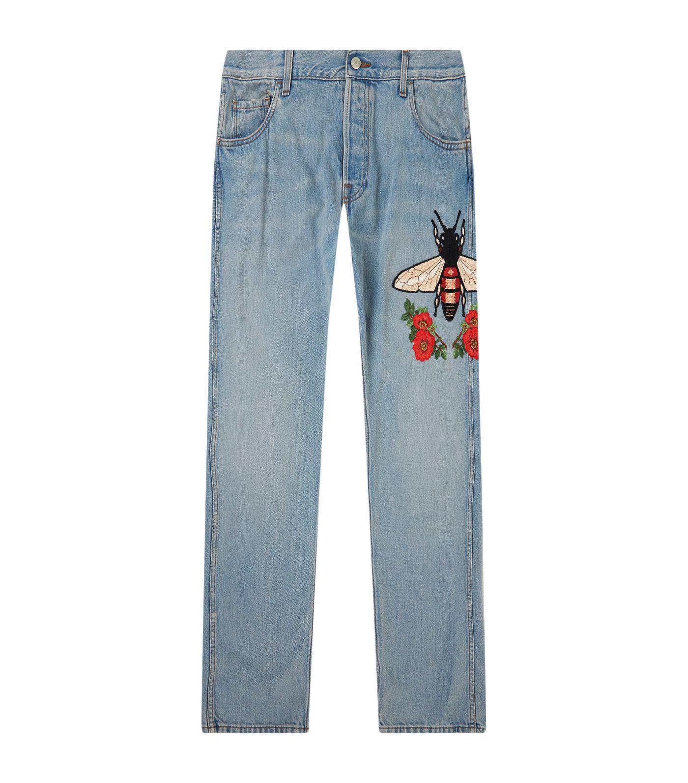 Gucci Bee Embroidered Jeans in Blue for Men | Lyst Canada