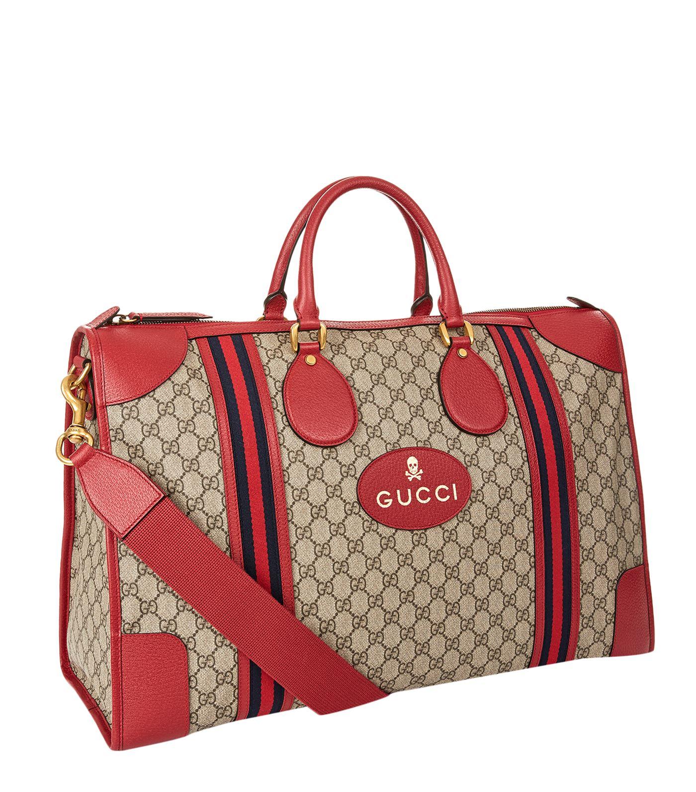 Gucci Leather Large Soft Gg Supreme Duffle Bag in Red for Men - Lyst
