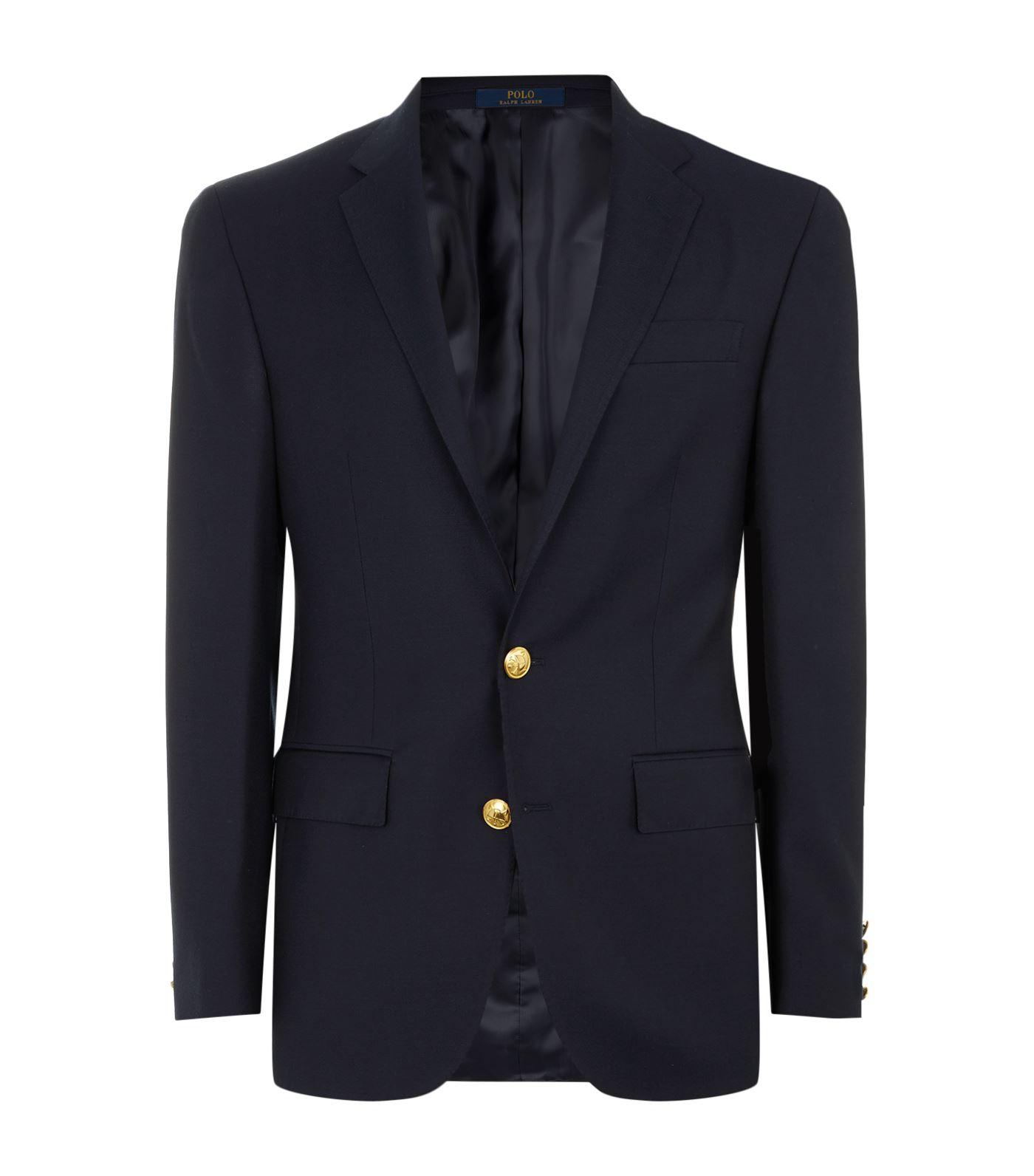 Polo Ralph Lauren Gold Button Wool Blazer in Navy (Blue) for Men - Lyst