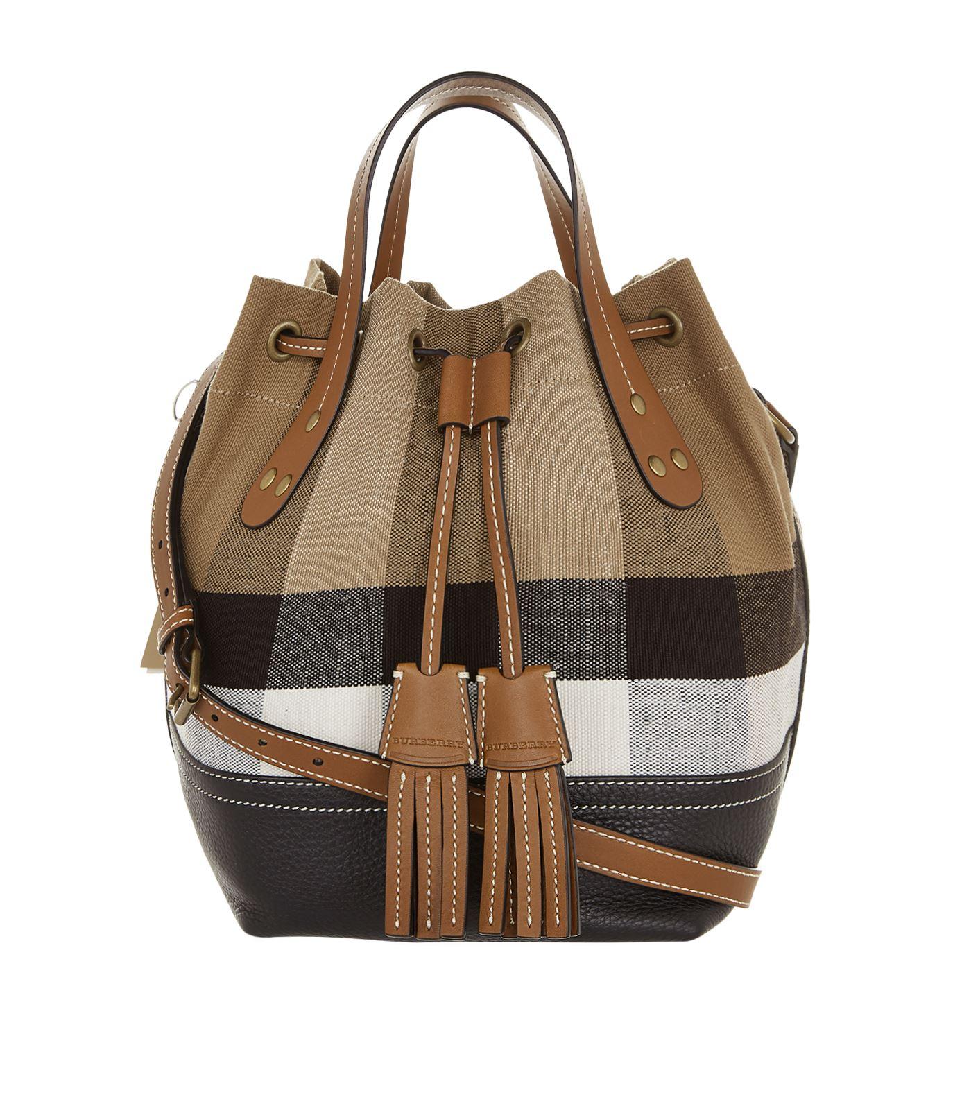 Lyst Burberry Heston Checked Bucket Bag in Brown