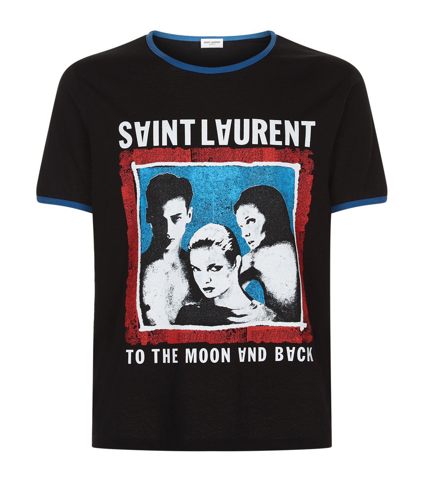 Lyst - Saint Laurent Band-print Crew-neck Cotton T-shirt in Black for Men