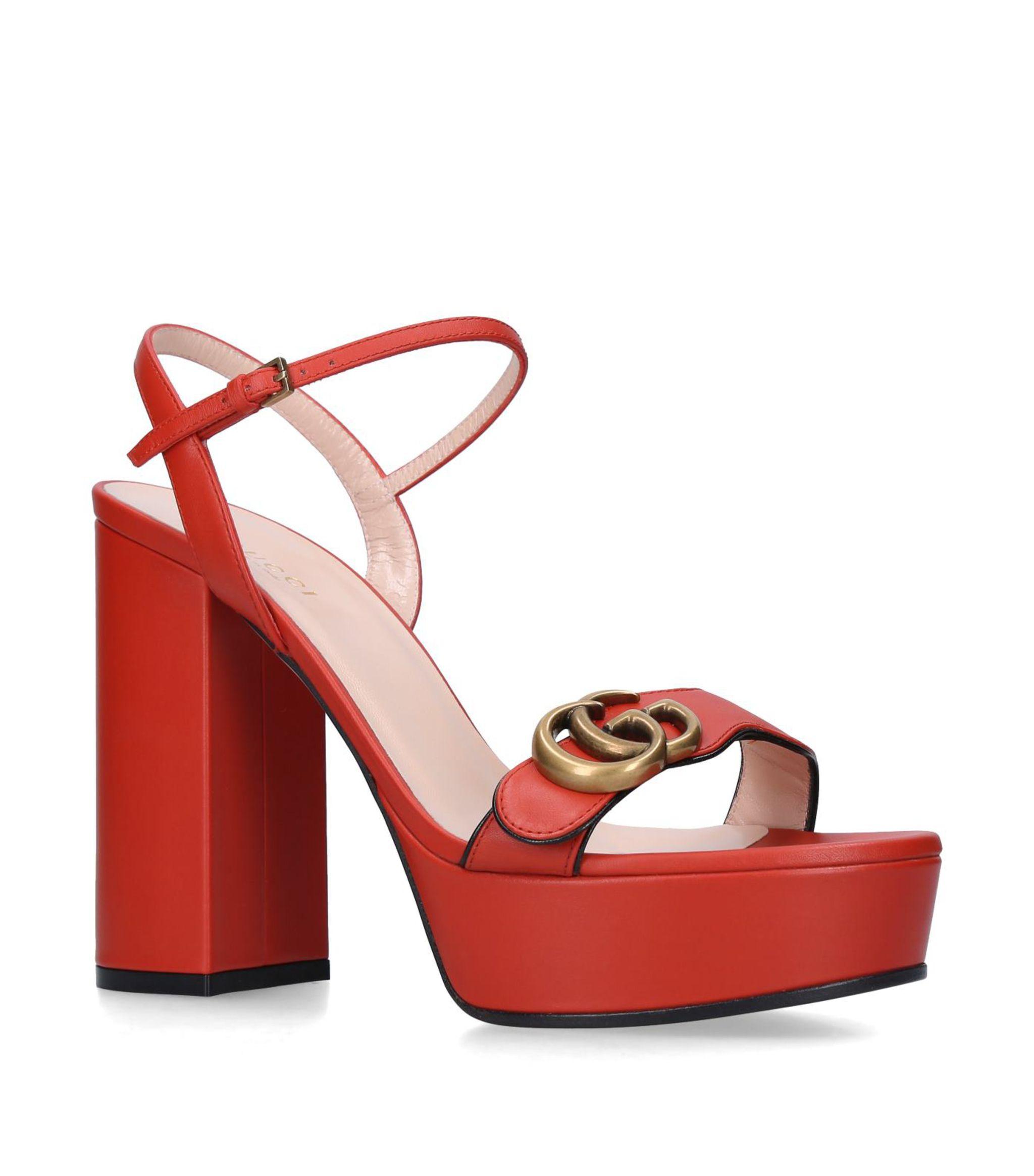 Gucci Leather Marmont Platform Sandals 85 in Red - Lyst