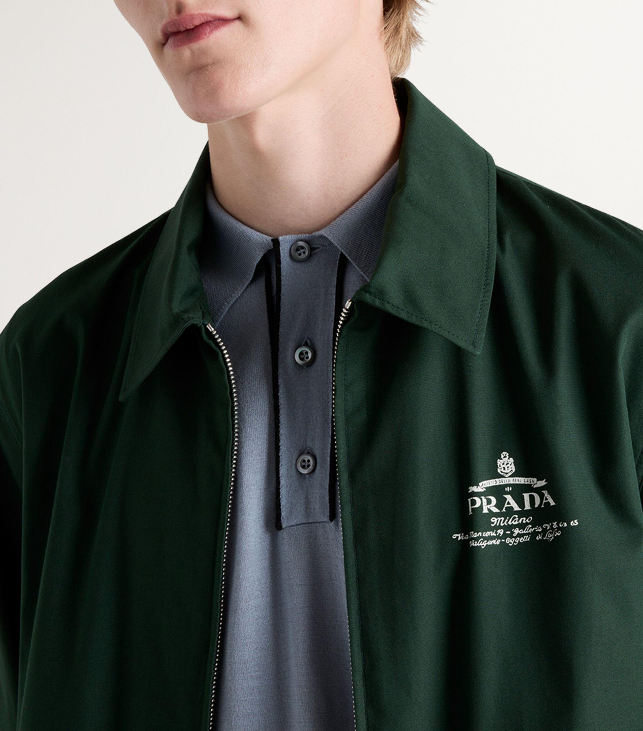 Prada Cotton-blend Logo Jacket in Green for Men | Lyst UK