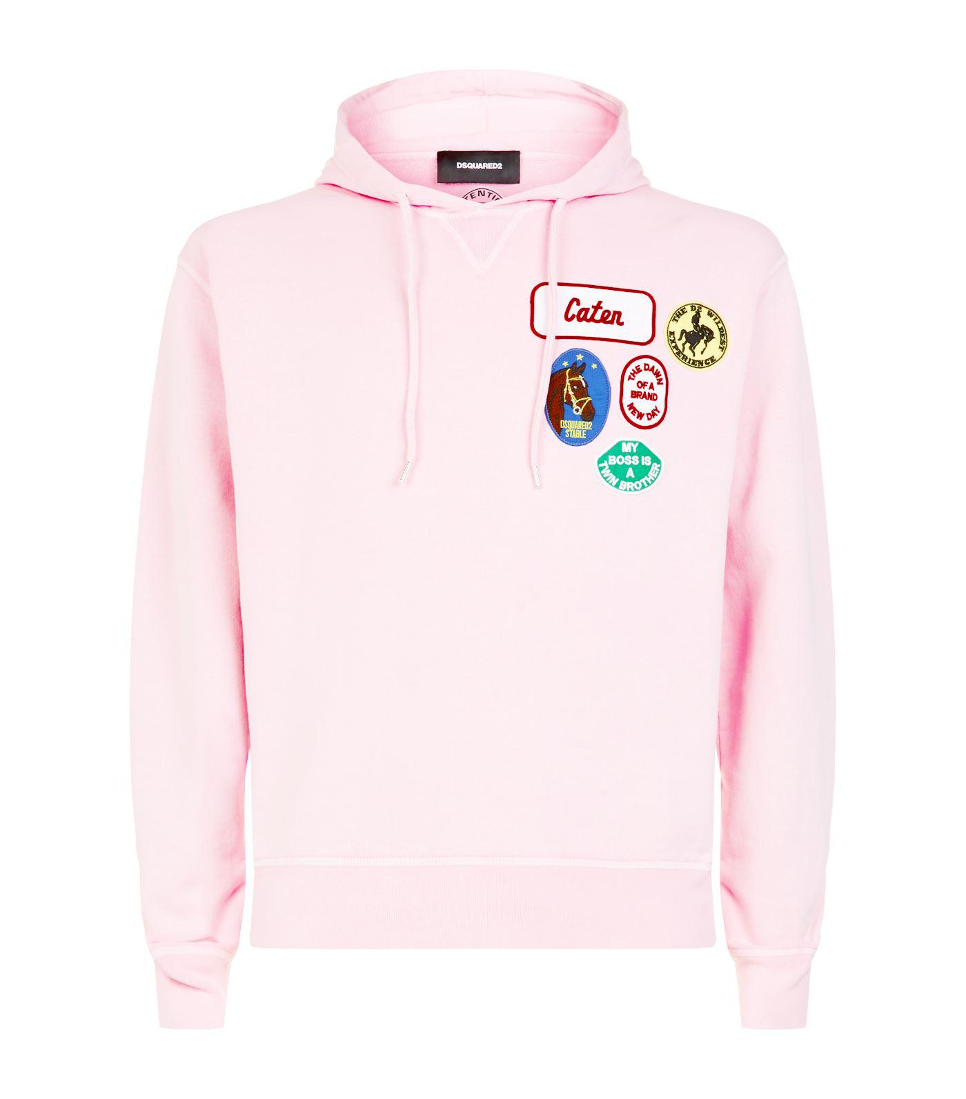DSquared² Cotton Patch Hoodie in Pink for Men - Lyst