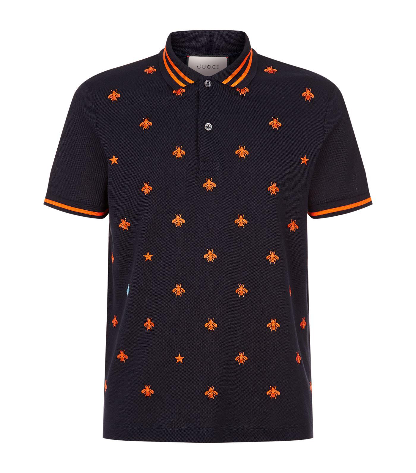 Gucci Embroidered Bee Polo Shirt in Blue for | Lyst